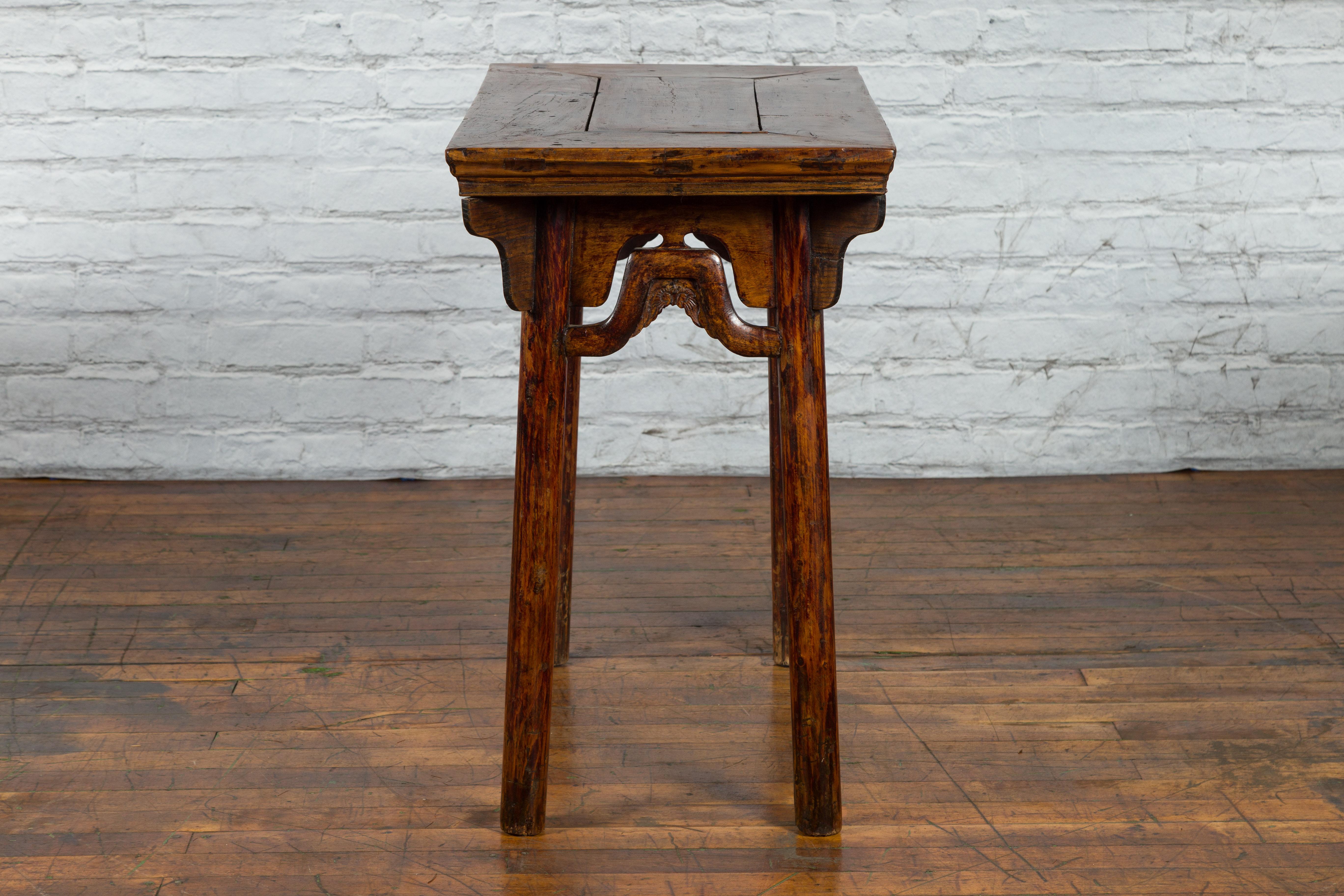 Chinese Qing Dynasty Ming Style Elmwood Wine Table with Distressed Patina For Sale 9