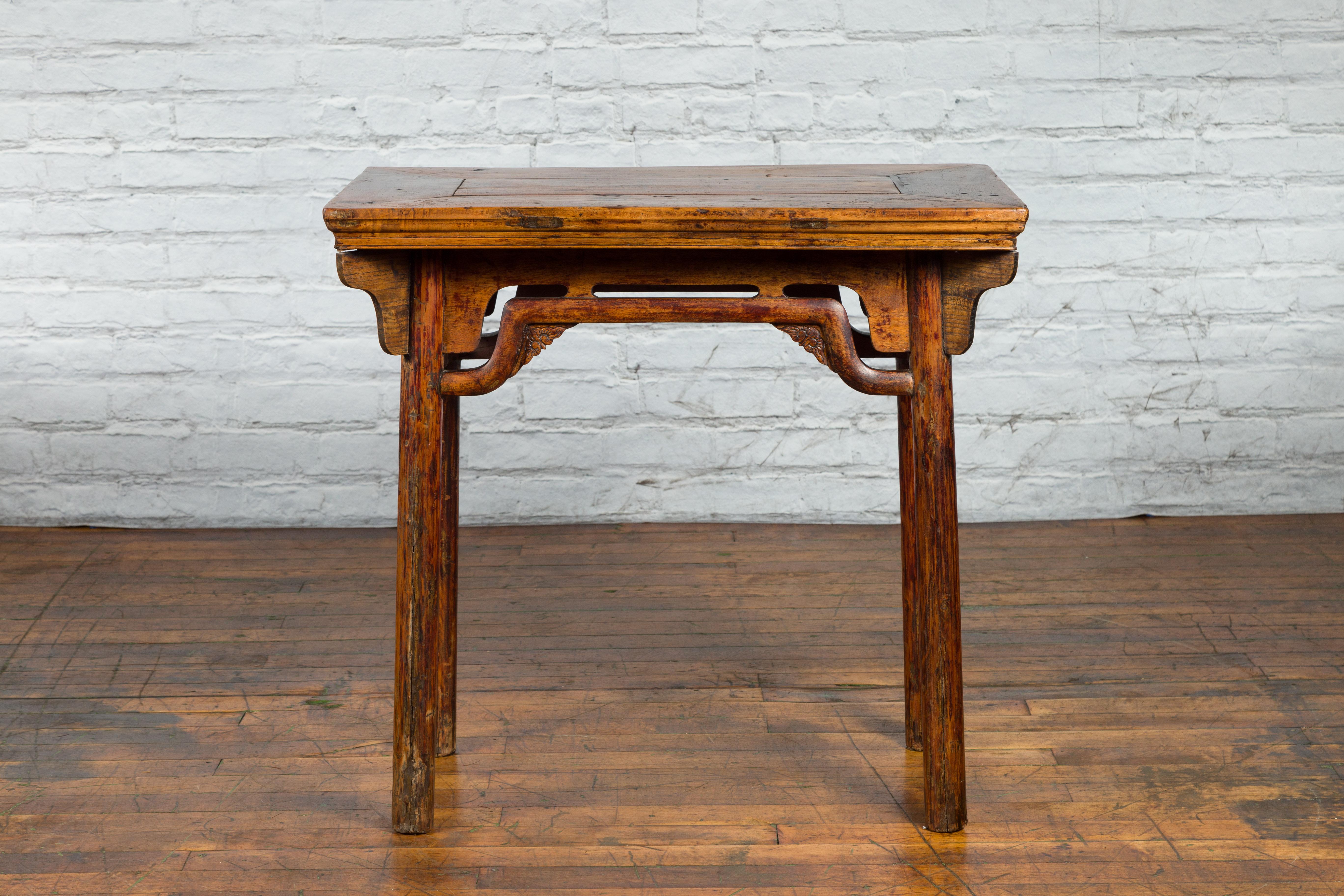 Chinese Qing Dynasty Ming Style Elmwood Wine Table with Distressed Patina For Sale 10