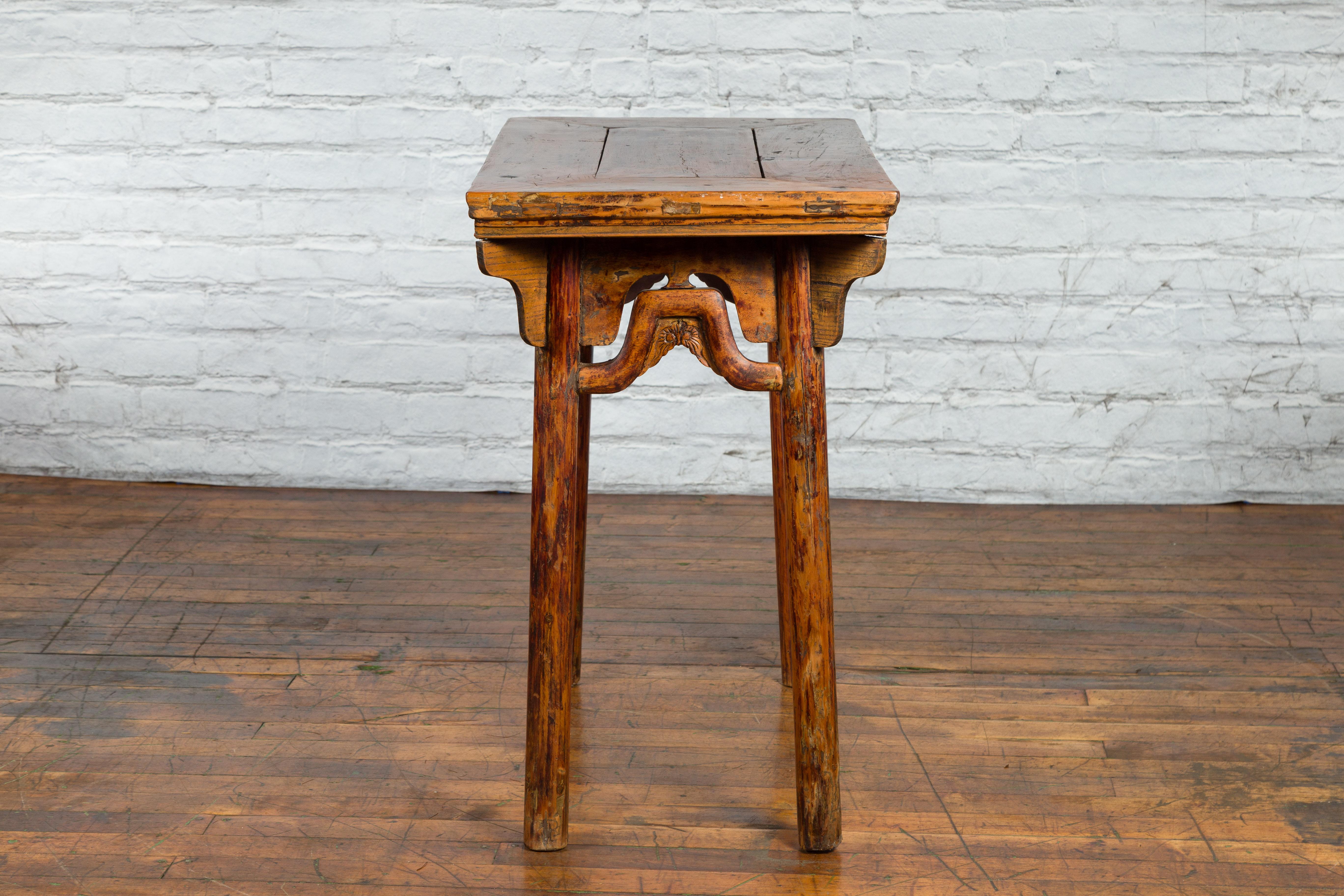 Chinese Qing Dynasty Ming Style Elmwood Wine Table with Distressed Patina For Sale 11