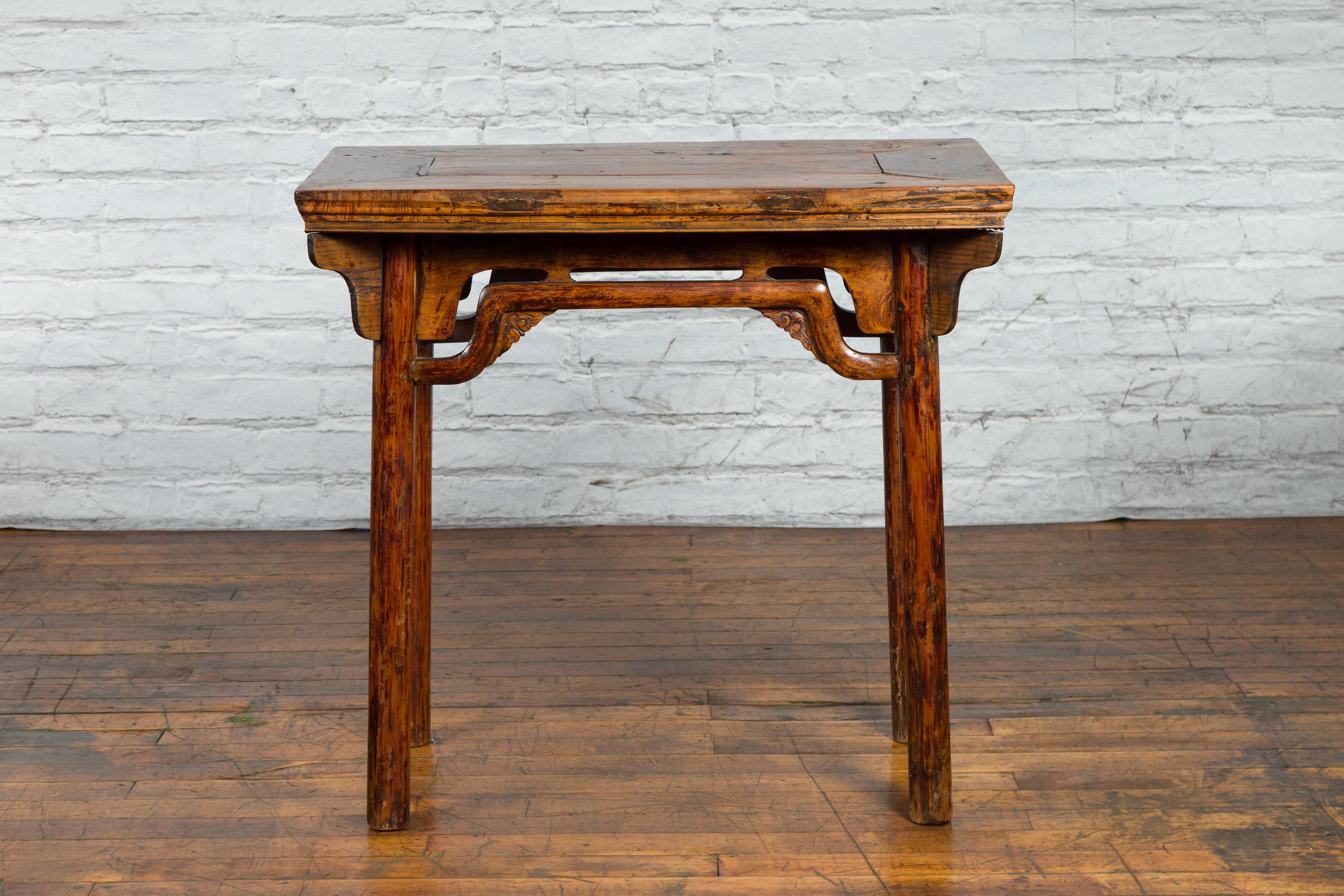 Chinese Qing Dynasty Ming Style Elmwood Wine Table with Distressed Patina For Sale 12