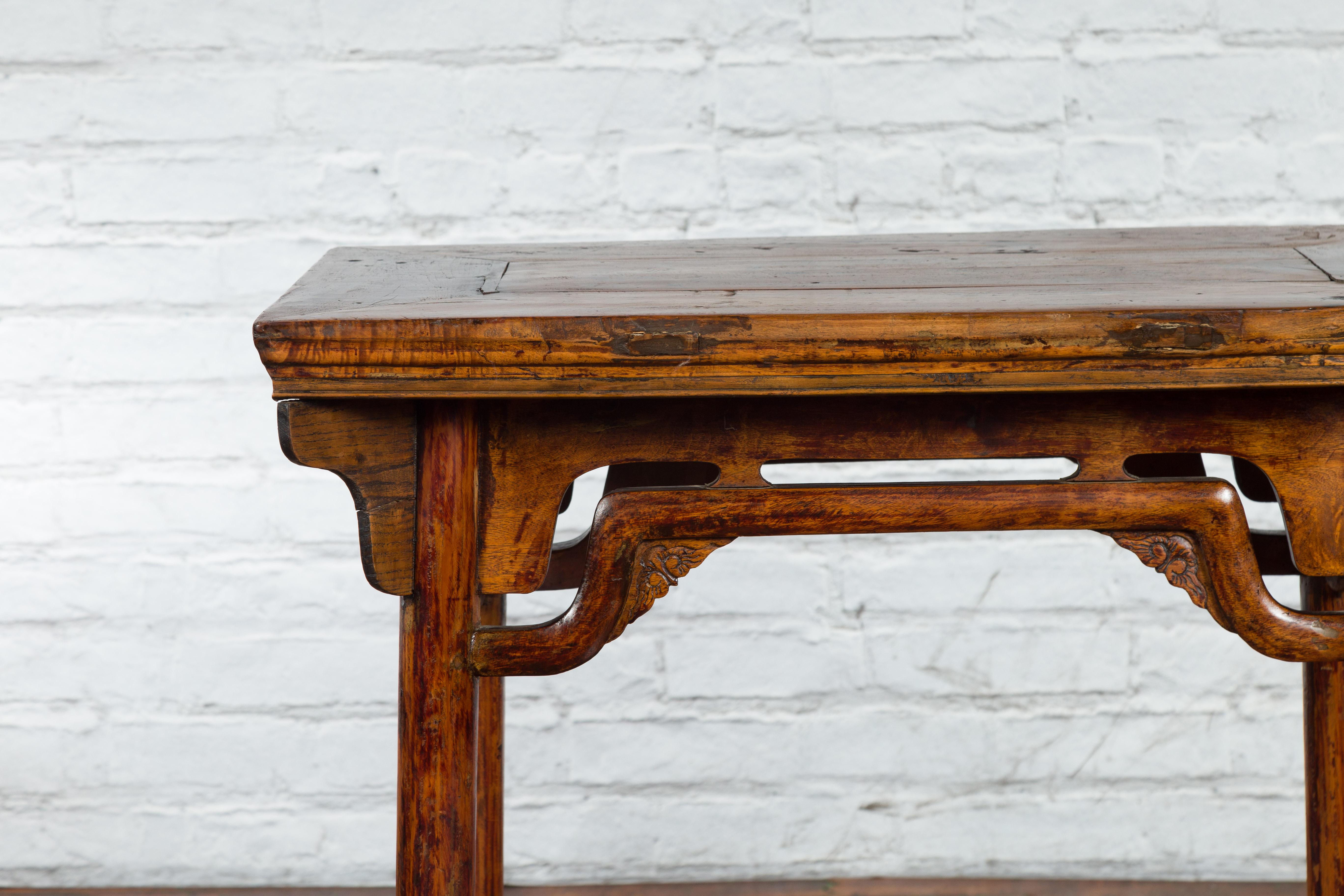19th Century Chinese Qing Dynasty Ming Style Elmwood Wine Table with Distressed Patina For Sale