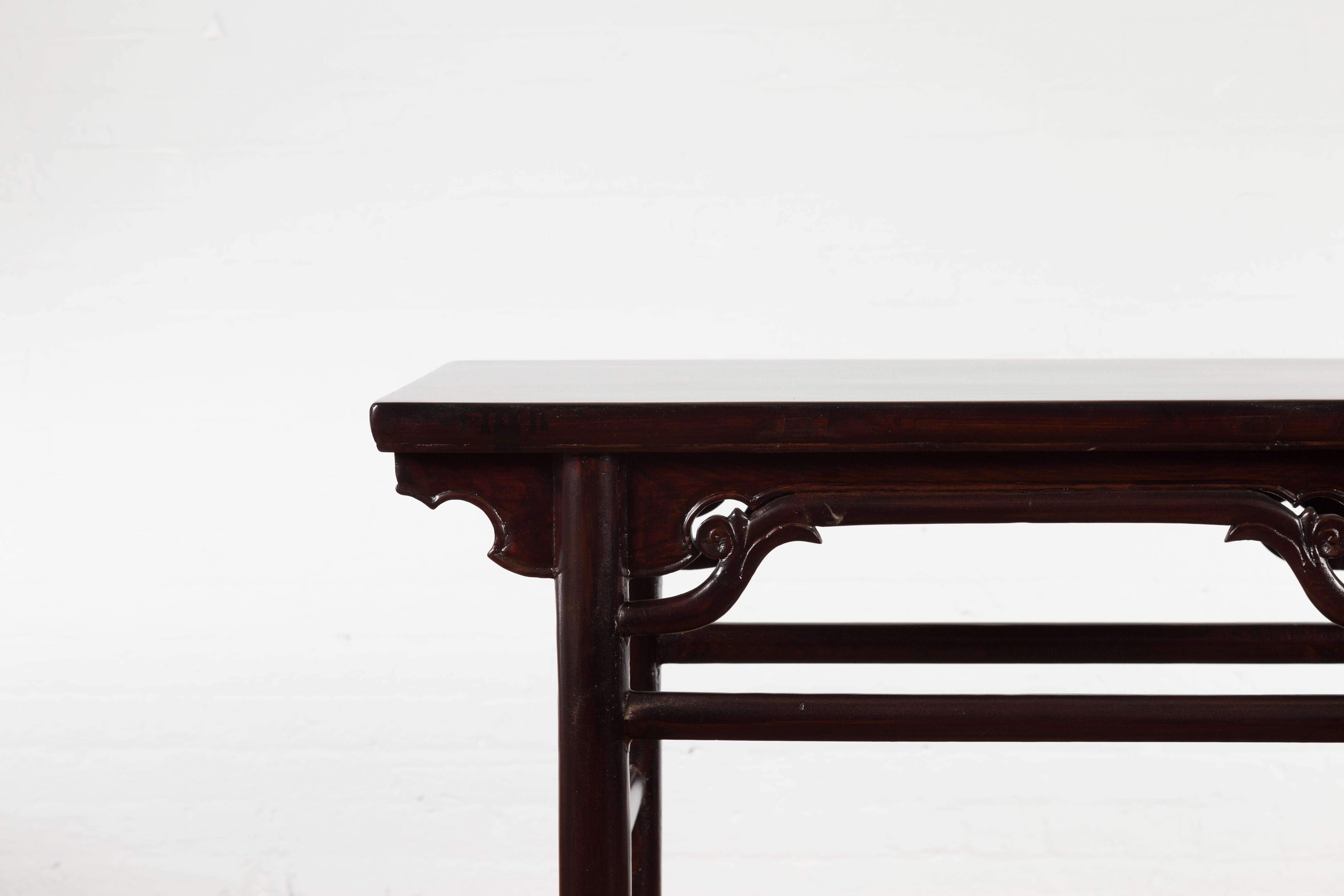19th Century Chinese Qing Dynasty Ming Style Yumu Wood Wine Table with Dark Lacquer For Sale