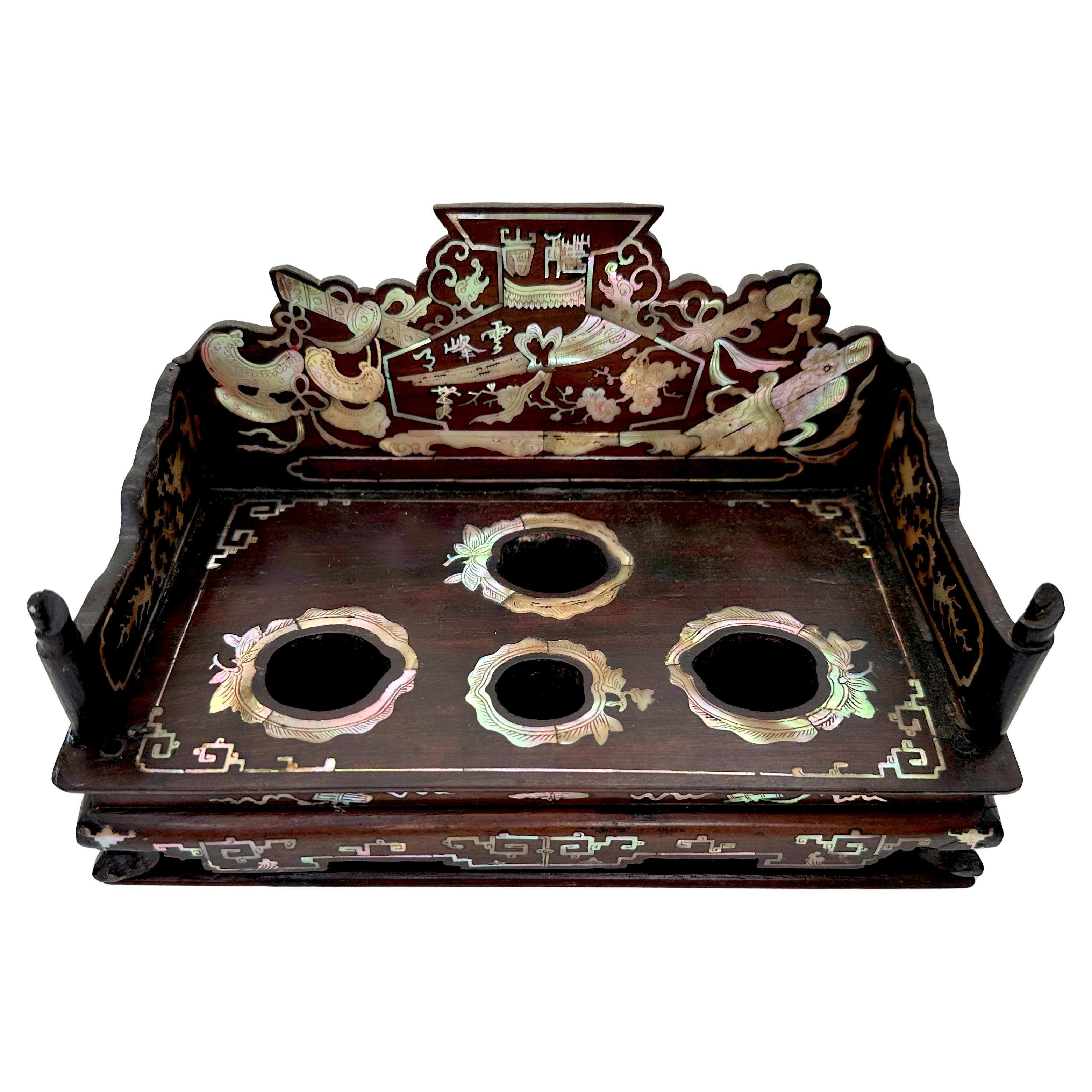 Chinese Qing Dynasty MOP Inlaid Hardwood Scholar's Seal Stand, 19th Century