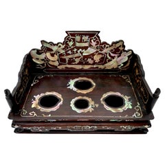 Antique Chinese Qing Dynasty MOP Inlaid Hardwood Scholar's Seal Stand, 19th Century