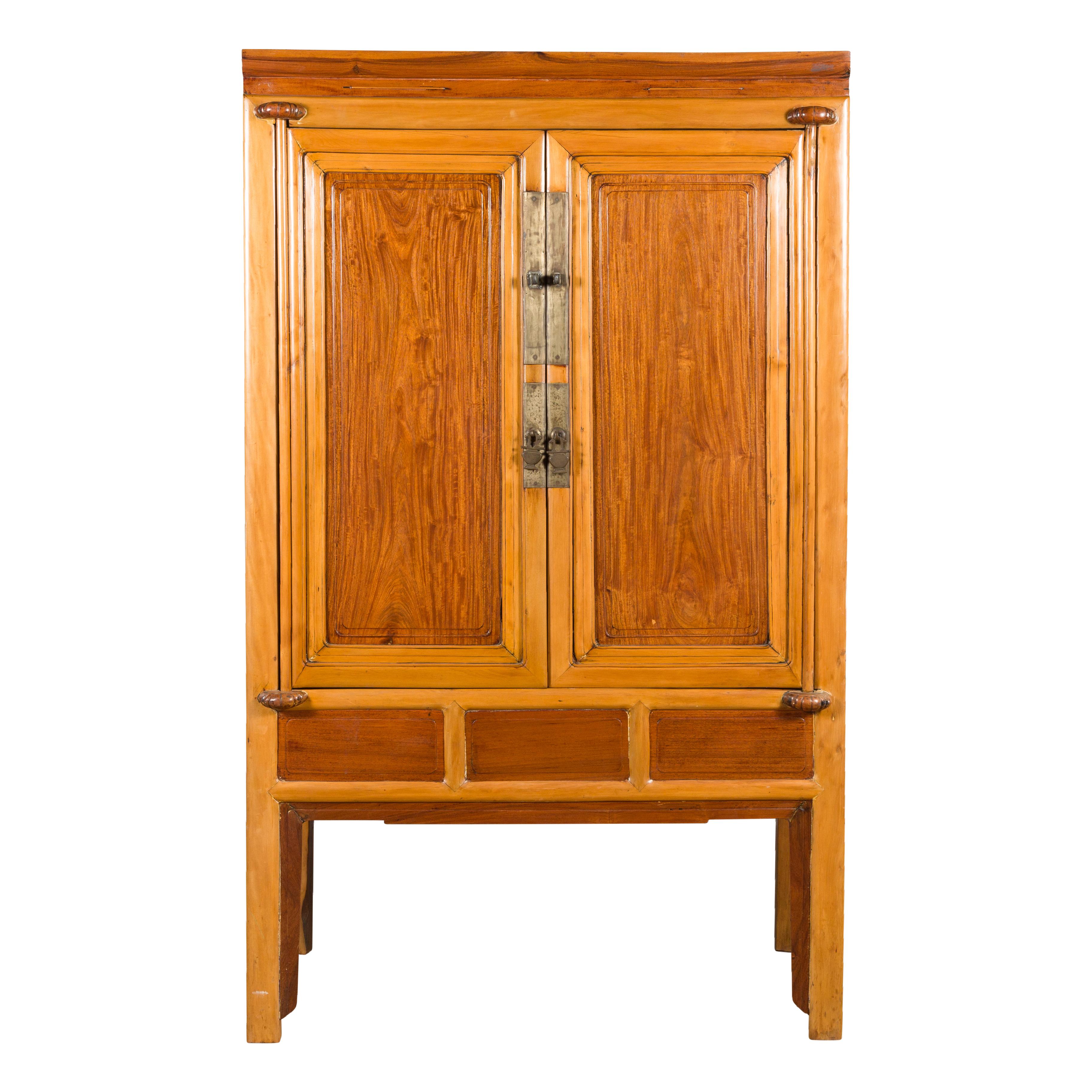 Chinese Qing Dynasty Ningbo Cypress and Rosewood Cabinet with Brass Hardware For Sale 14