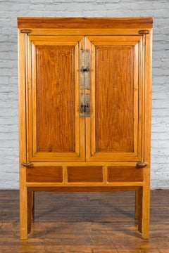 Qing Dynasty Ningbo Cypress and Rosewood Cabinet with Brass Hardware