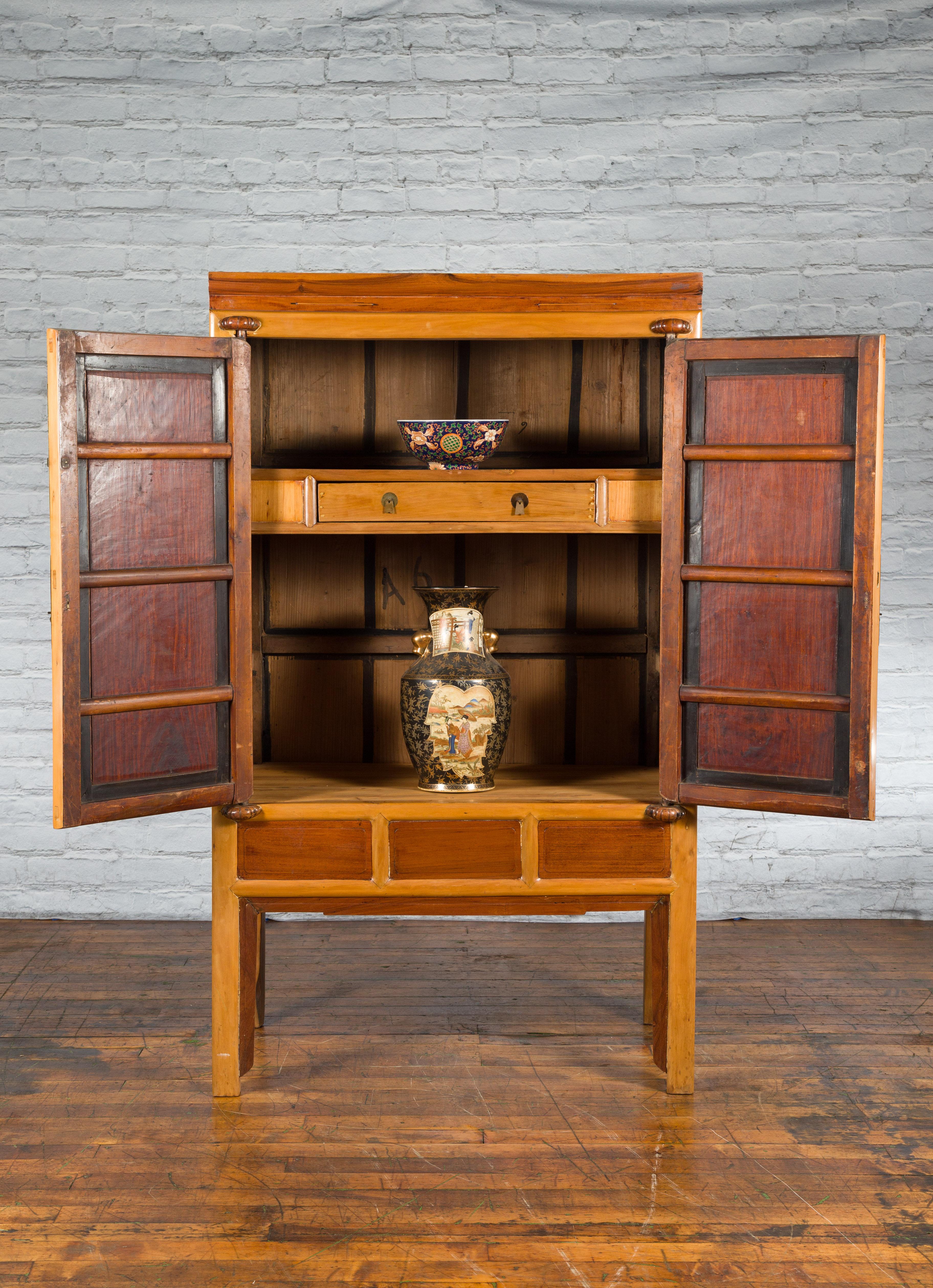 Chinese Qing Dynasty Ningbo Cypress and Rosewood Cabinet with Brass Hardware For Sale 1