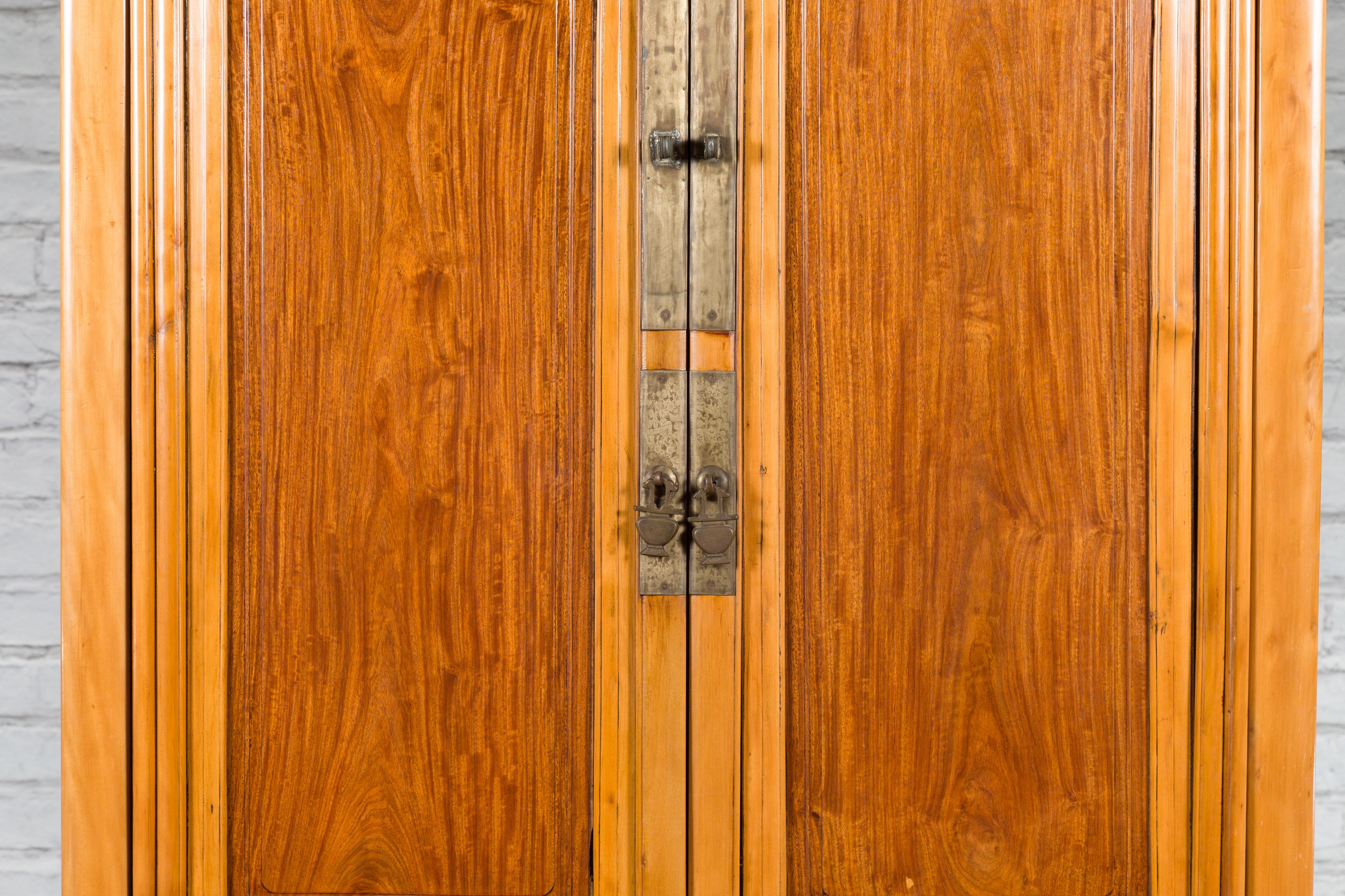 Qing Dynasty Ningbo Cypress and Rosewood Cabinet with Brass Hardware For Sale 3