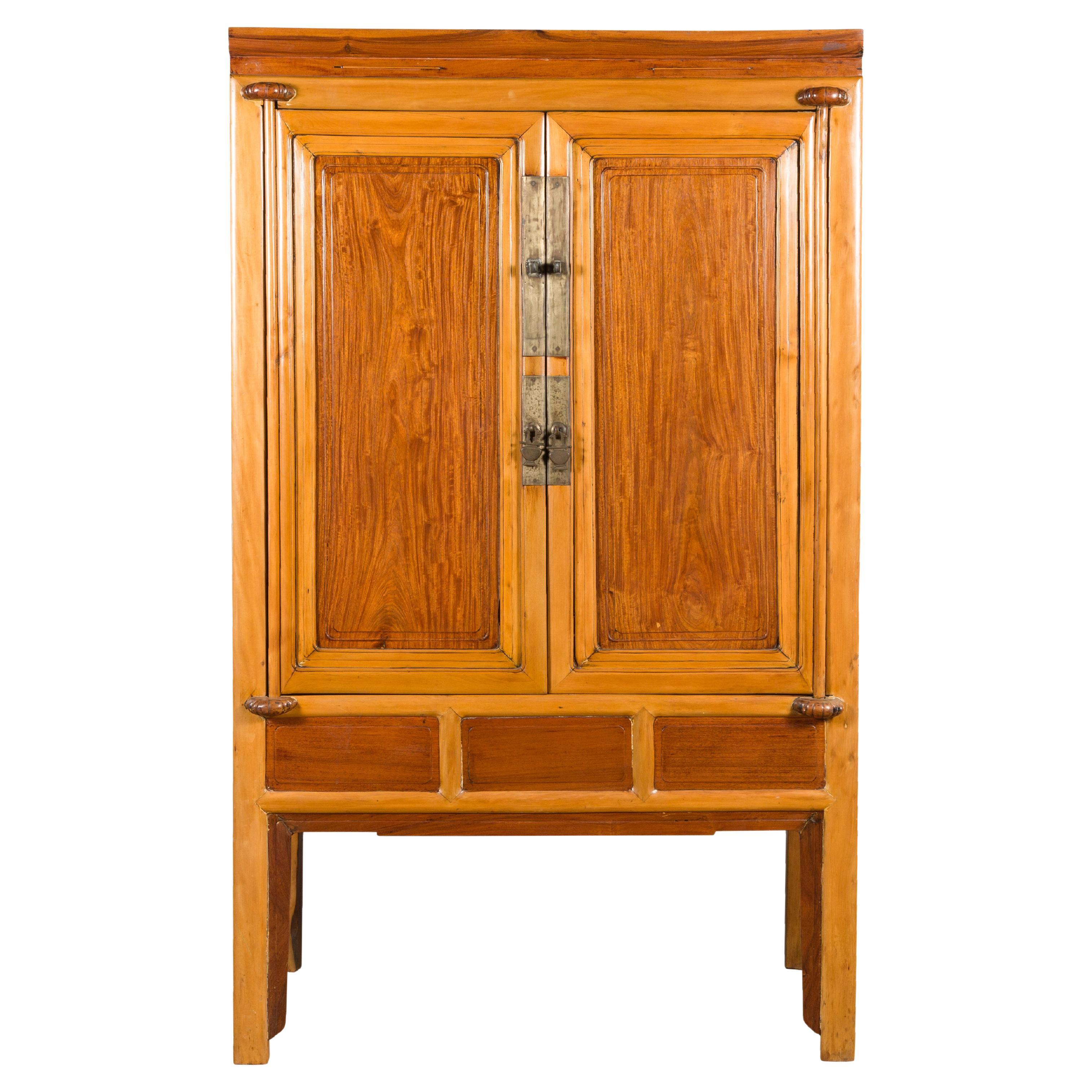 Chinese Qing Dynasty Ningbo Cypress and Rosewood Cabinet with Brass Hardware