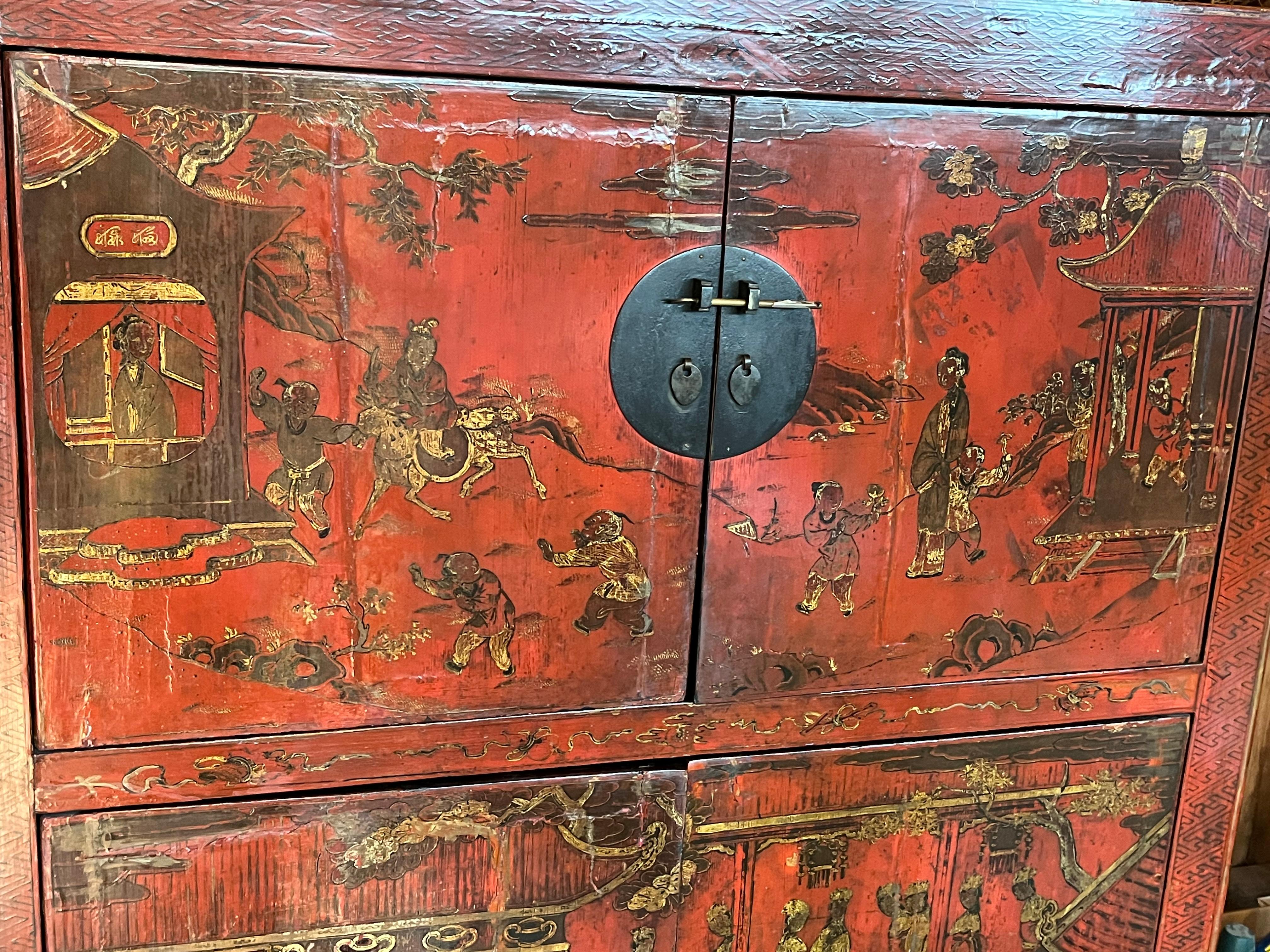 Chinese Qing Dynasty Painted Cabinet For Sale 3