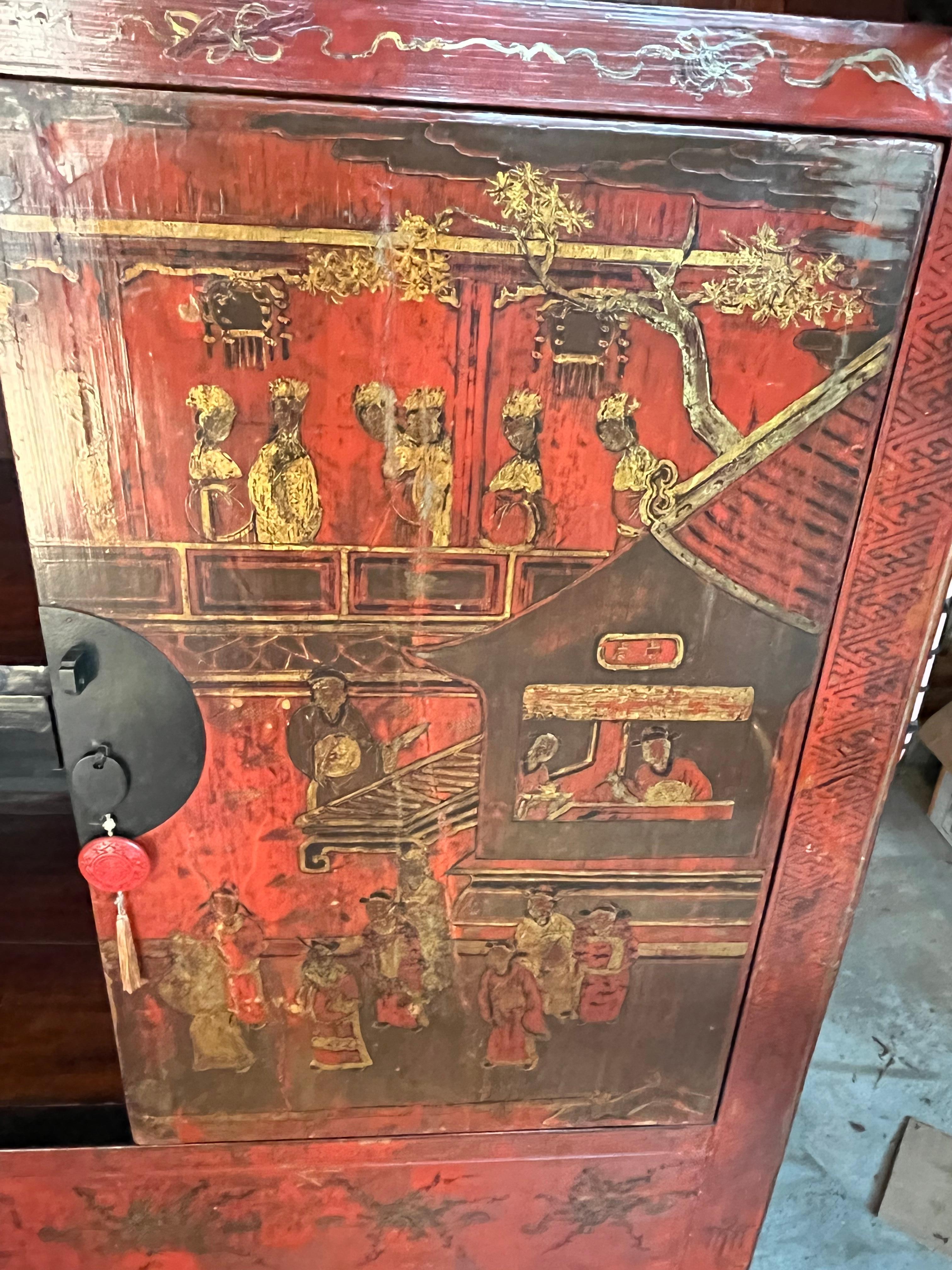 Chinese Qing Dynasty Painted Cabinet For Sale 6