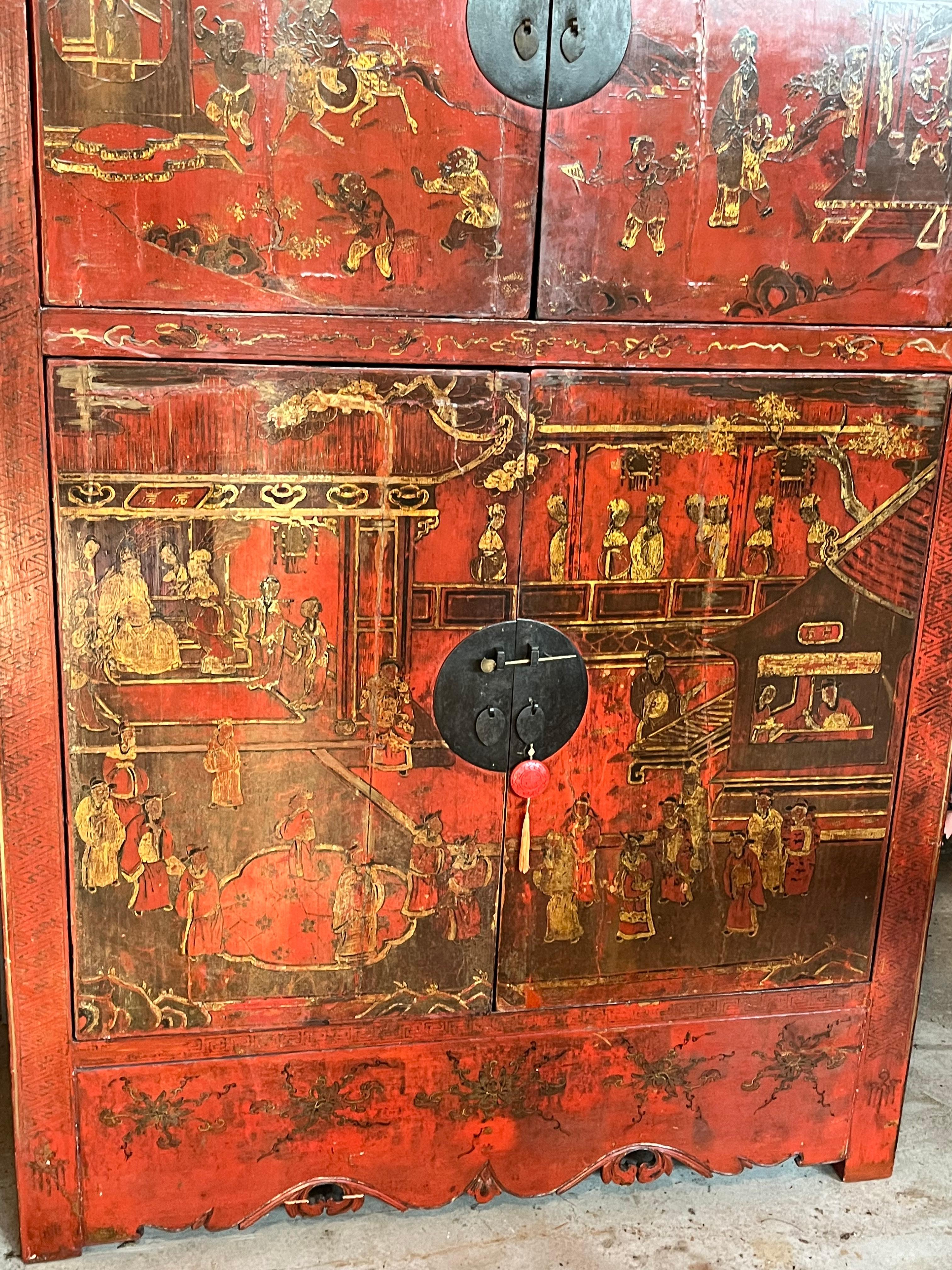 18th Century Chinese Qing Dynasty Painted Cabinet For Sale