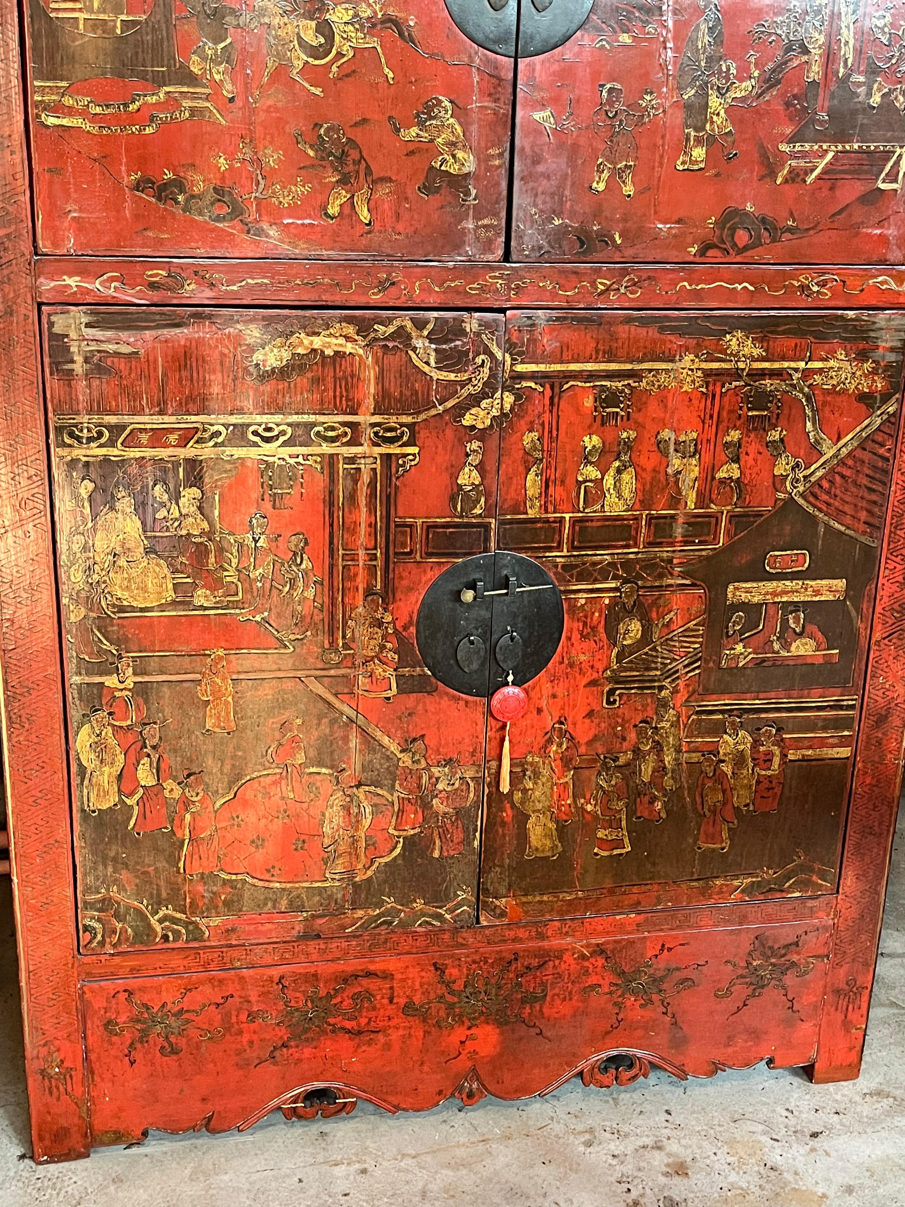 18th Century Chinese Qing Dynasty Painted Cabinet For Sale