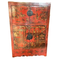 Antique Chinese Qing Dynasty Painted Cabinet