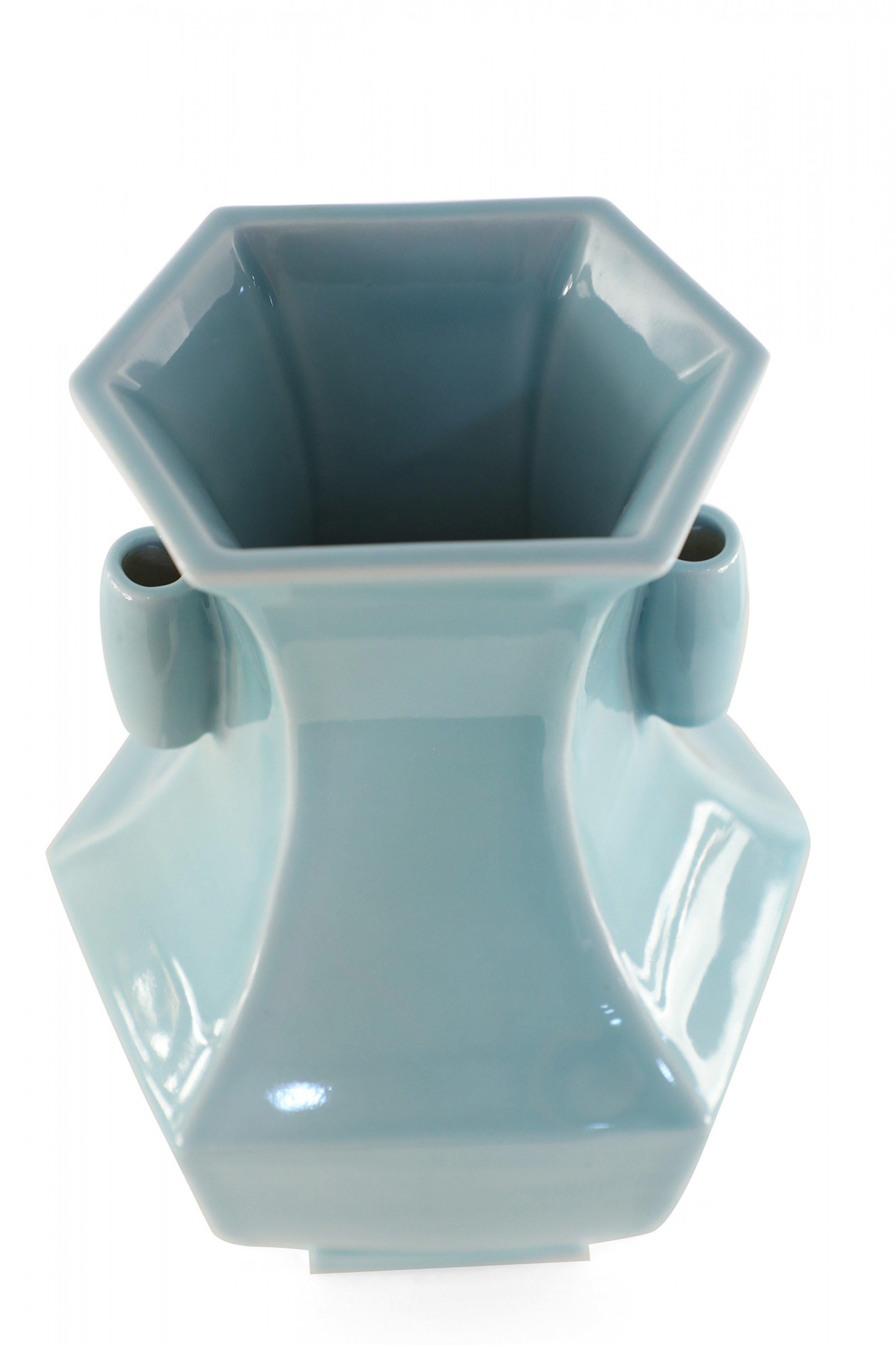 Chinese Qing Dynasty Style Pale Blue Six-Sided Porcelain Vase For Sale 4