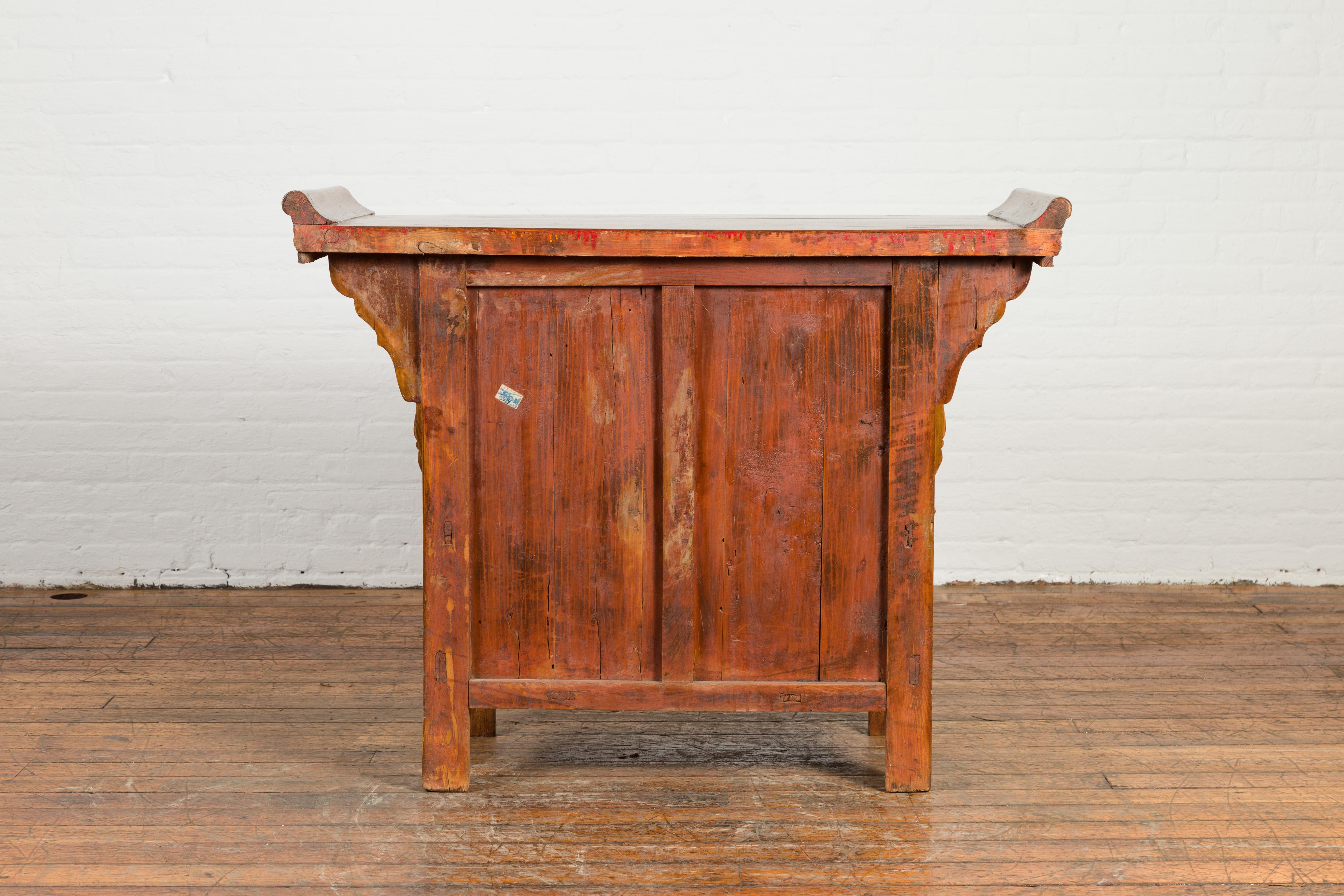 Chinese Qing Dynasty Period 19th Century Altar Cabinet with Natural Finish For Sale 9