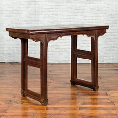 Chinese Qing Dynasty Period 19th Century Altar Console Table with Carved Apron