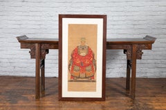 Chinese Qing Dynasty 19th Century Official's Wife Painting on Linen Canvas
