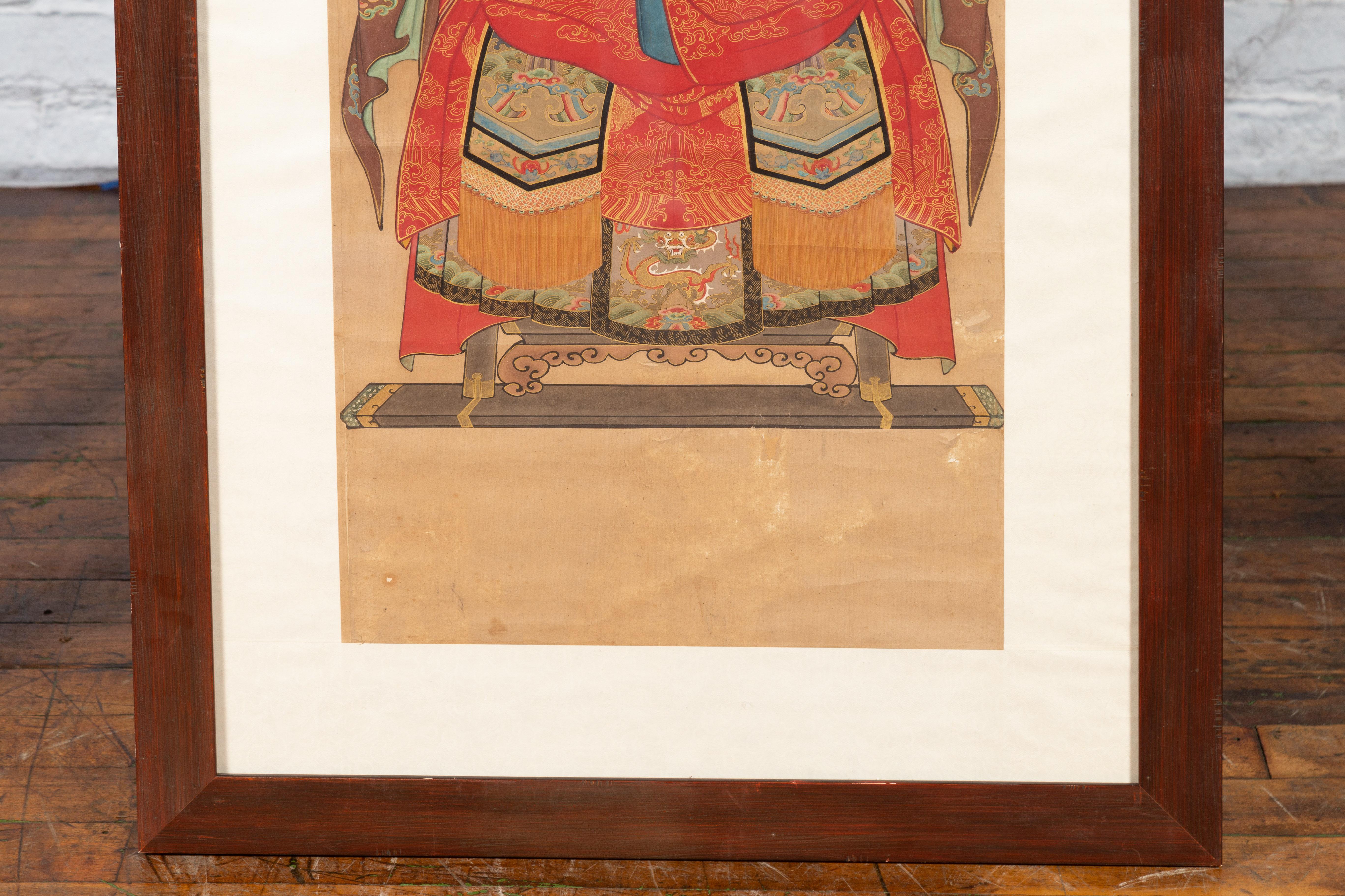 Chinese Qing Dynasty 19th Century Official's Wife Painting on Linen Canvas For Sale 2