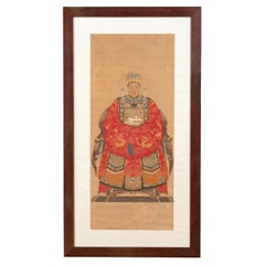 Chinese Qing Dynasty Period 19th Century Civil Official Painting on Linen Canvas