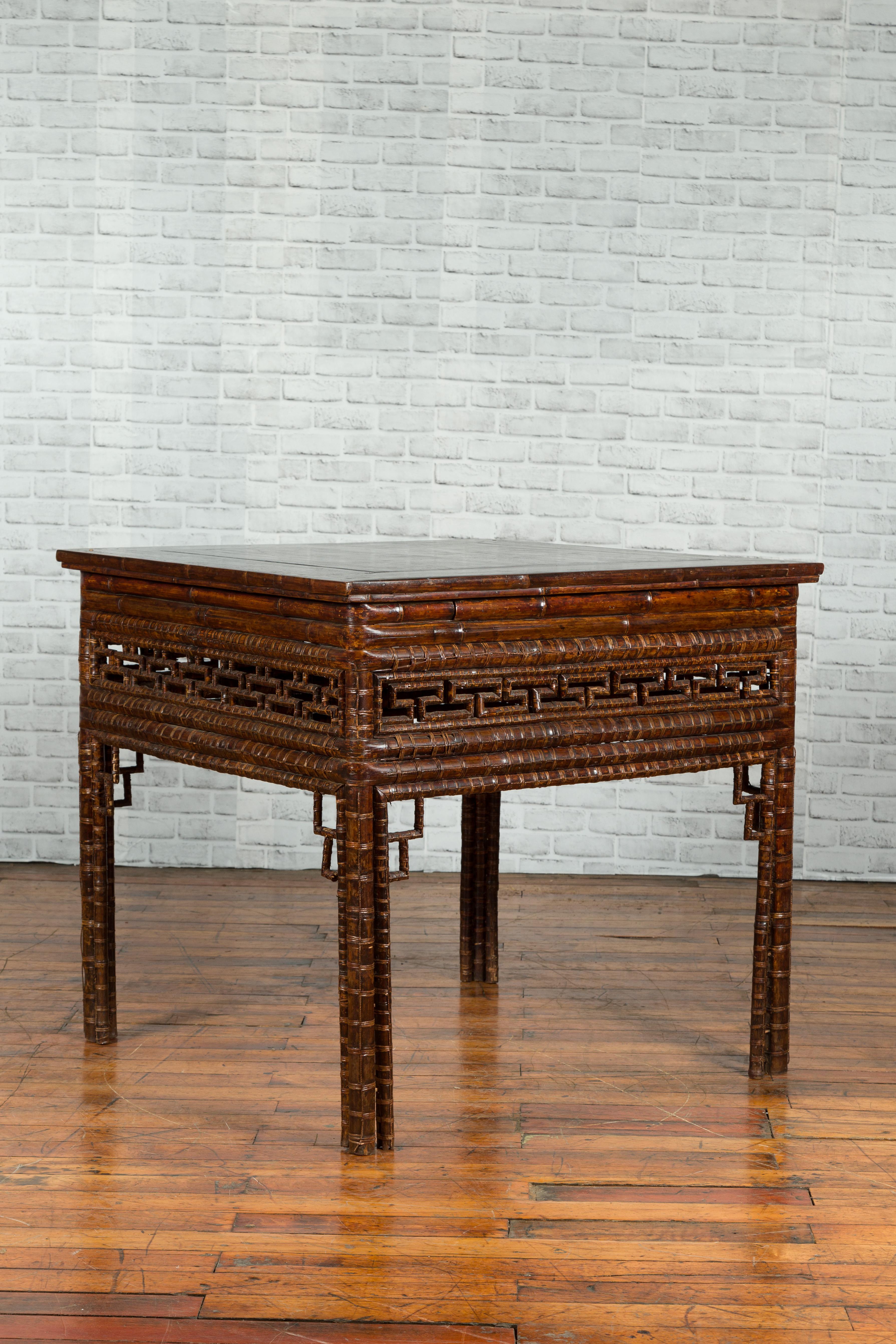 Chinese Qing Dynasty Period 19th Century Bamboo Hall Table with Fretwork Motifs For Sale 7