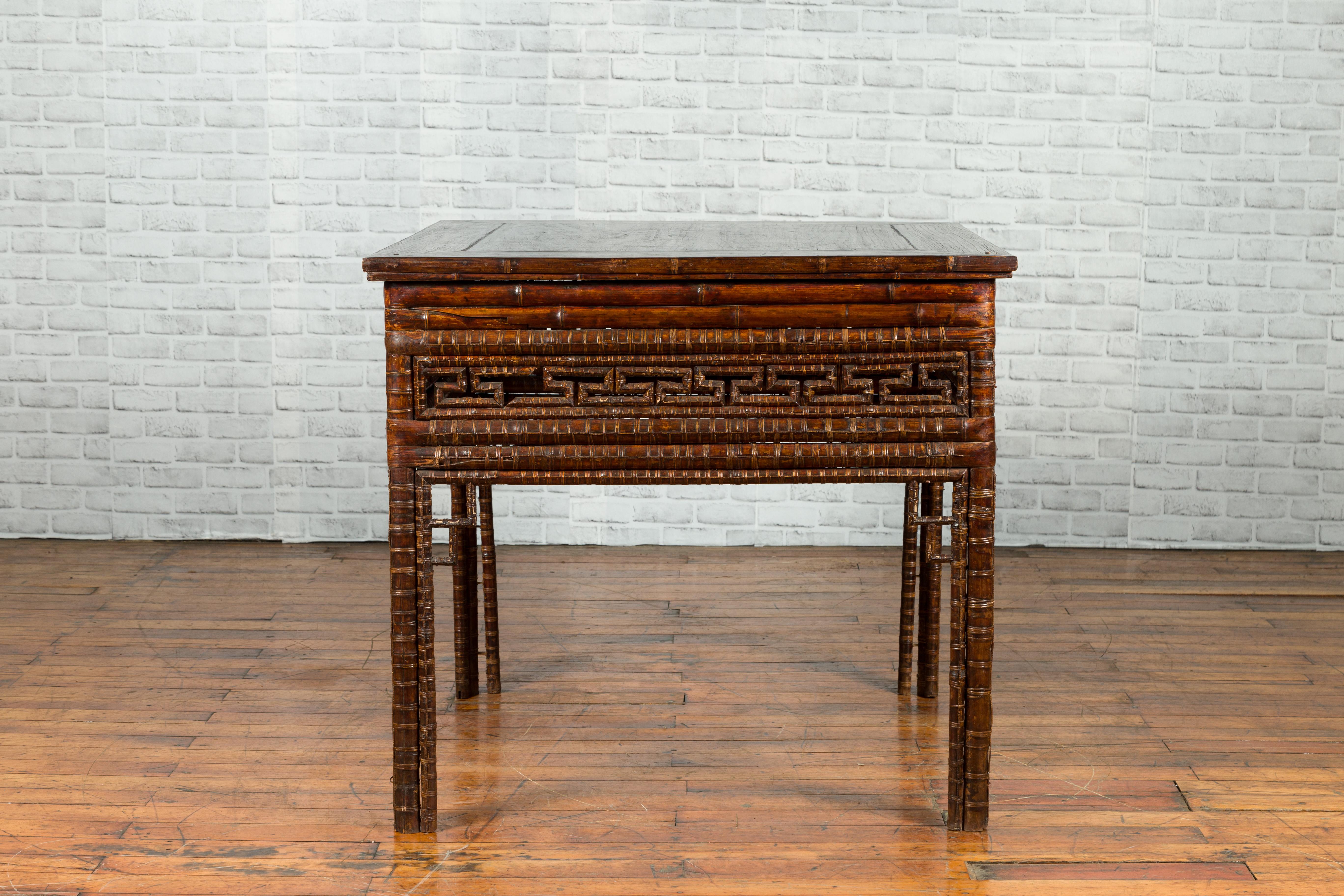 Chinese Qing Dynasty Period 19th Century Bamboo Hall Table with Fretwork Motifs For Sale 9