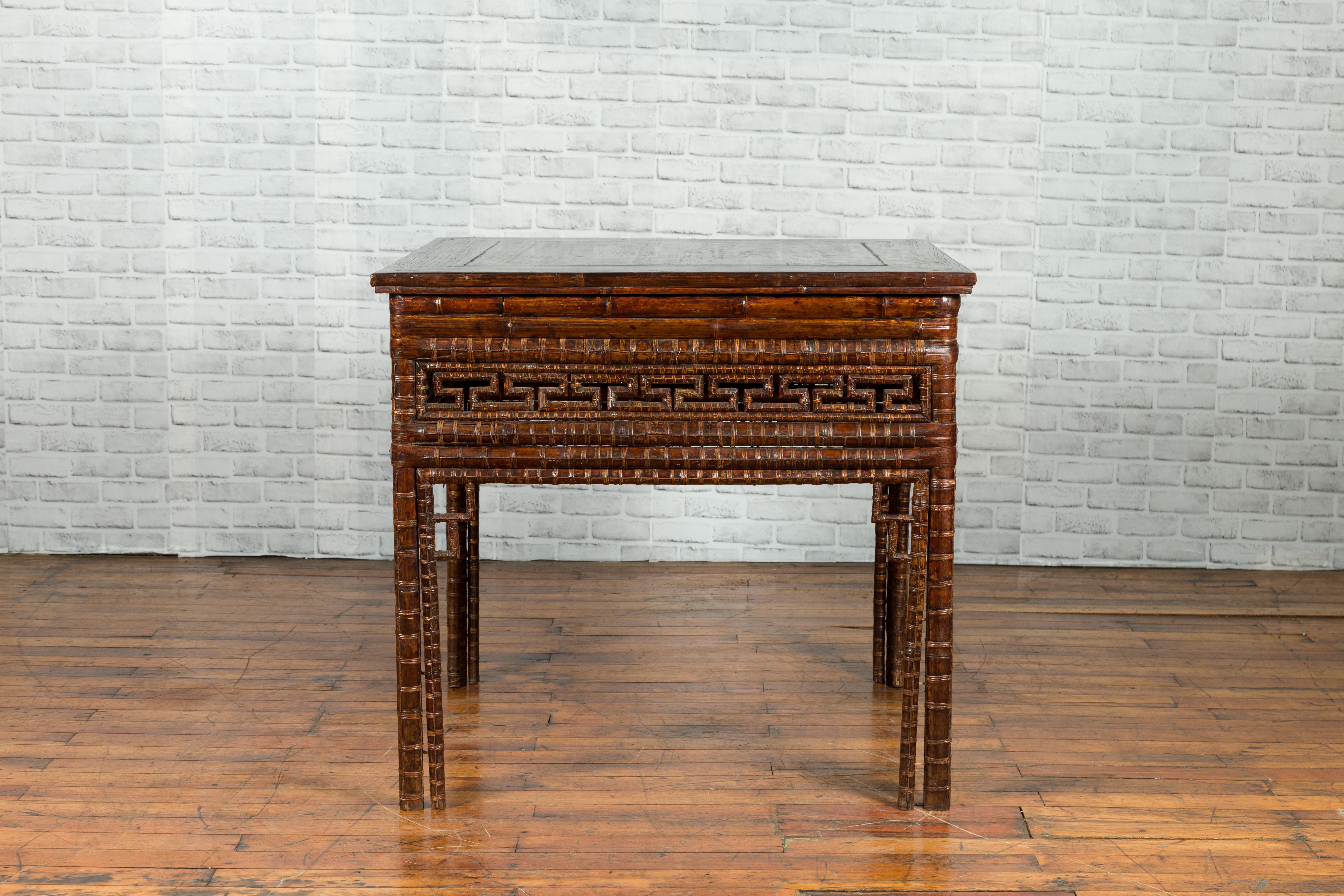 Chinese Qing Dynasty Period 19th Century Bamboo Hall Table with Fretwork Motifs For Sale 1