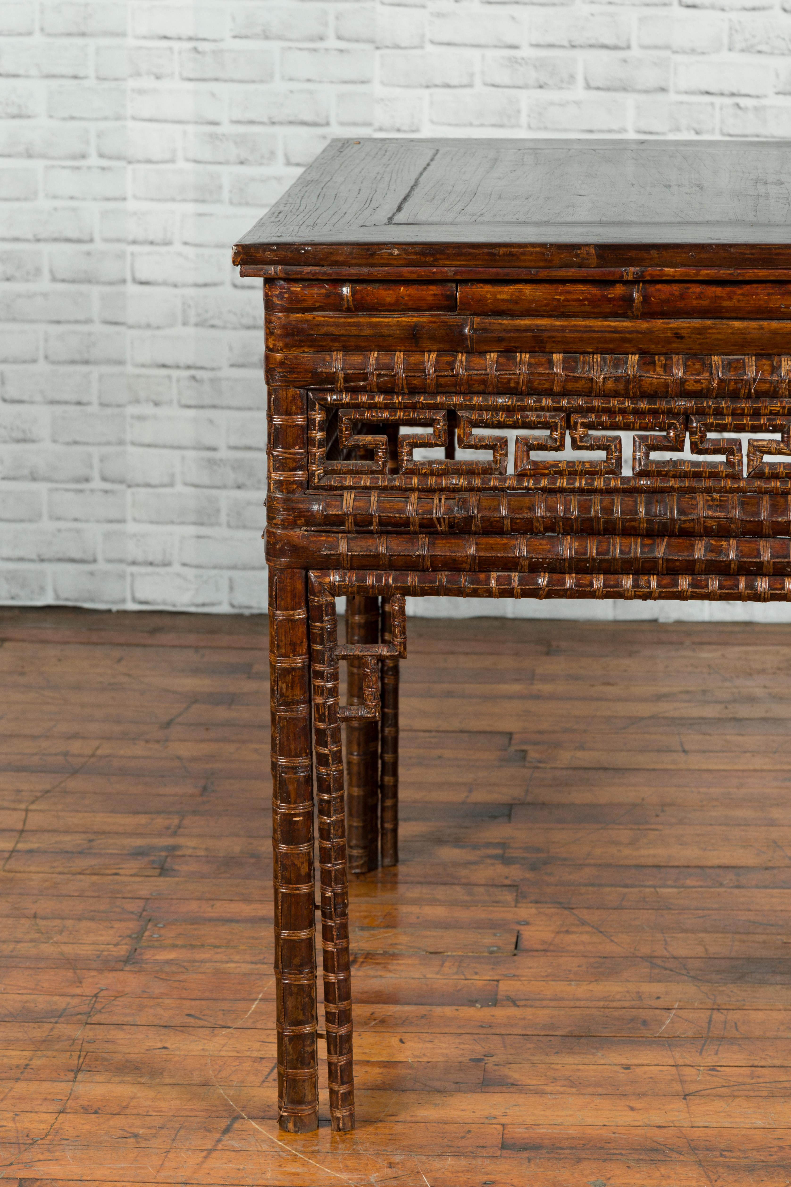 Chinese Qing Dynasty Period 19th Century Bamboo Hall Table with Fretwork Motifs For Sale 4