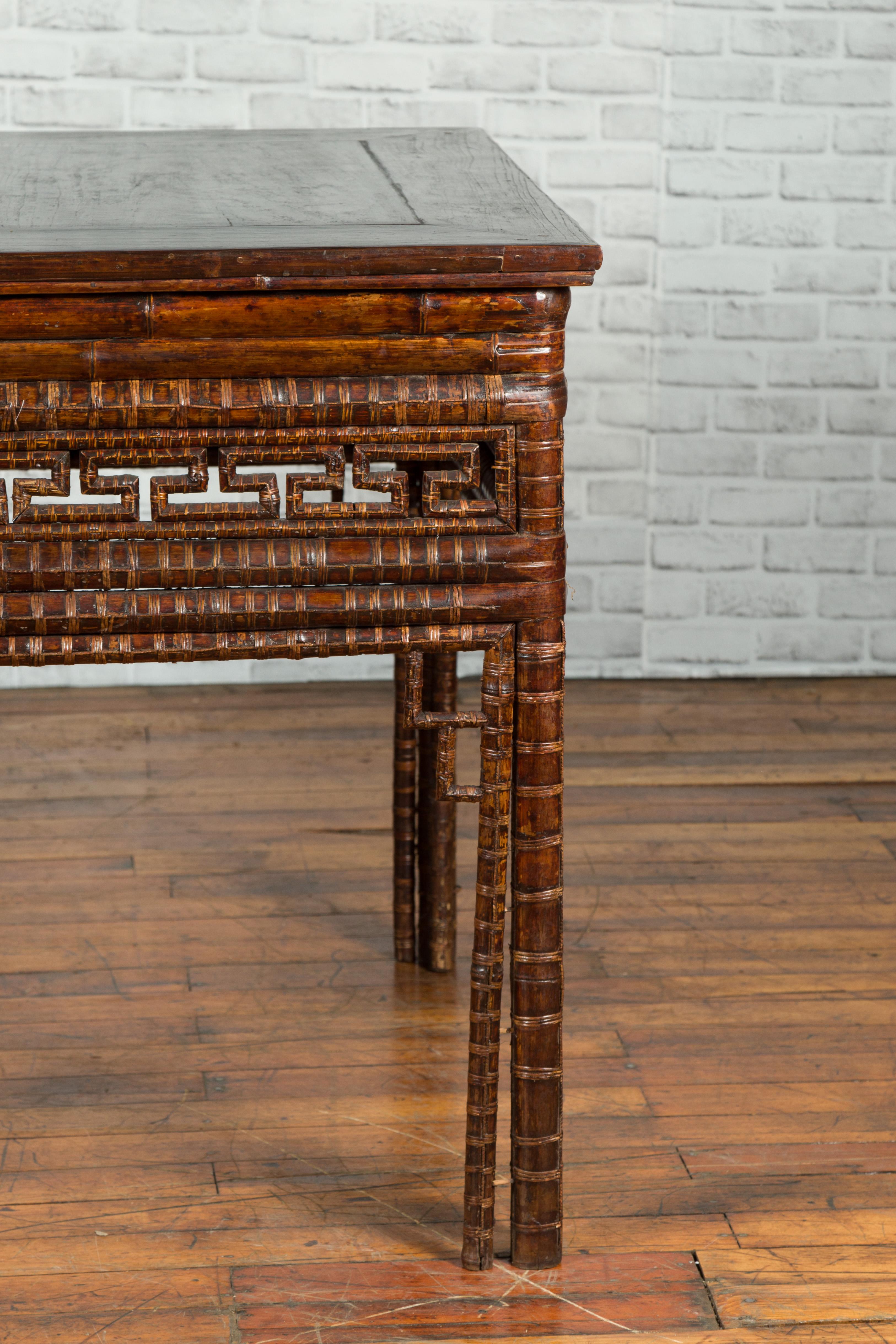 Chinese Qing Dynasty Period 19th Century Bamboo Hall Table with Fretwork Motifs For Sale 5