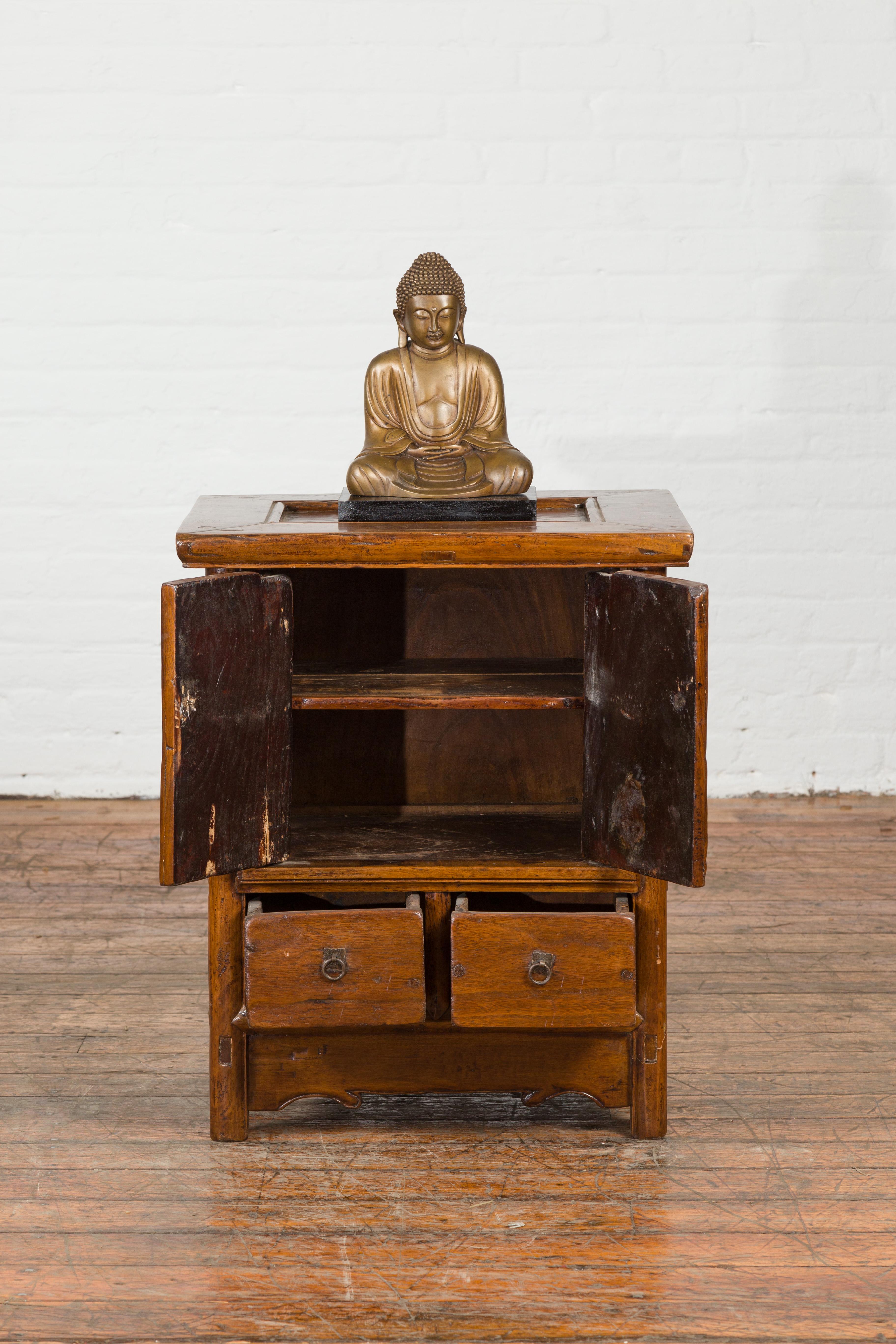 Wood Chinese Qing Dynasty Period 19th Century Bedside Cabinet with Doors and Drawers