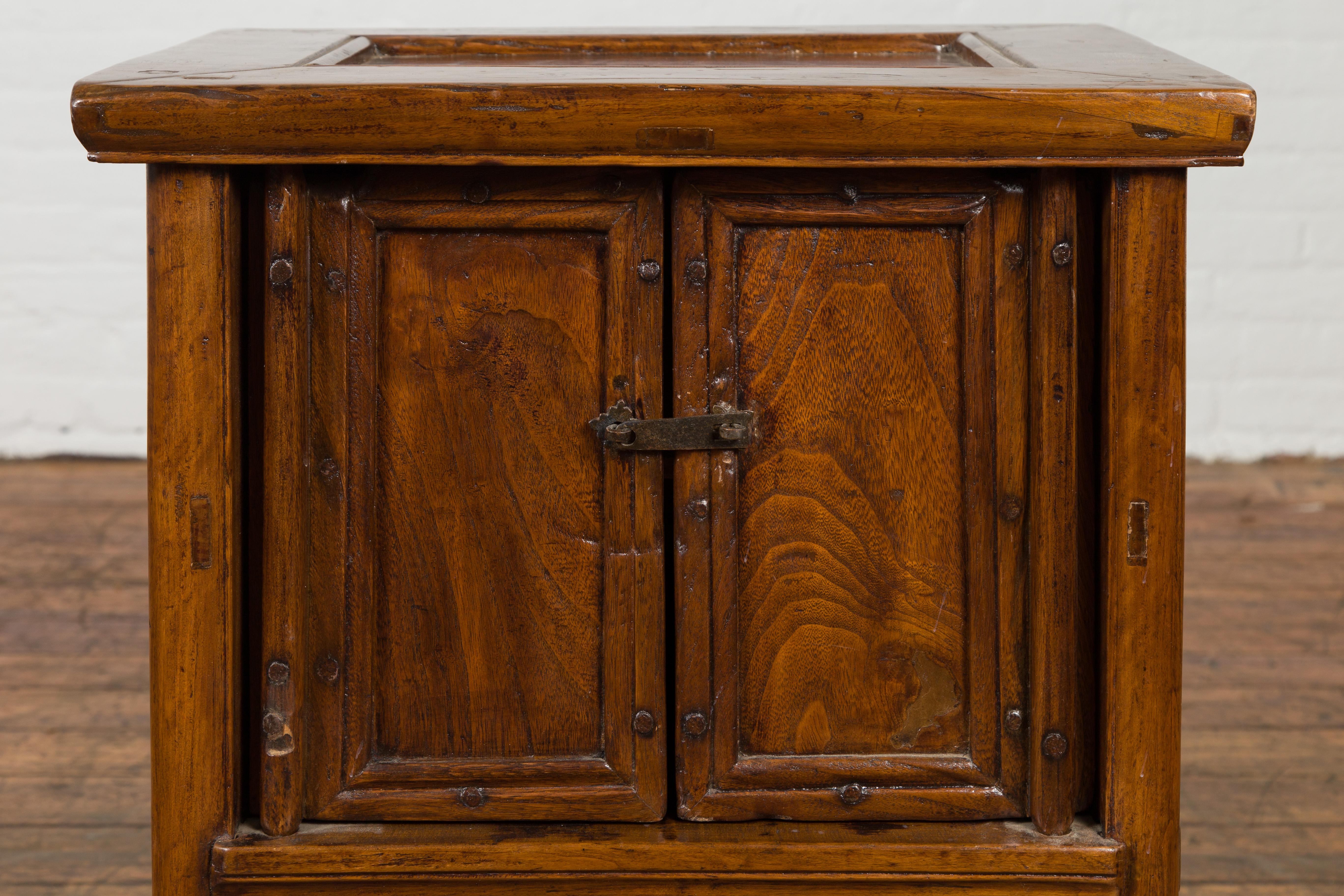 Chinese Qing Dynasty Period 19th Century Bedside Cabinet with Doors and Drawers 1