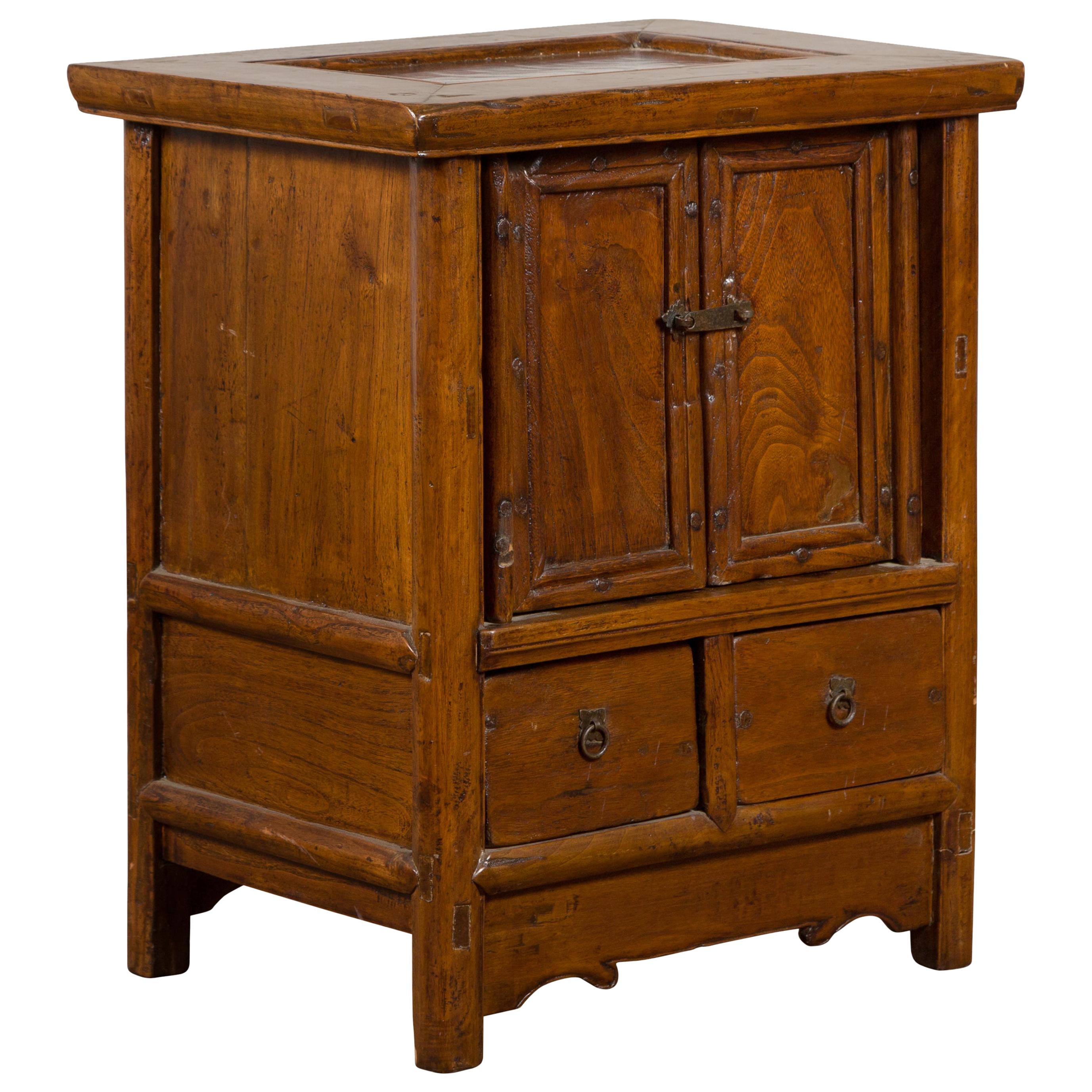 Chinese Qing Dynasty Period 19th Century Bedside Cabinet with Doors and Drawers