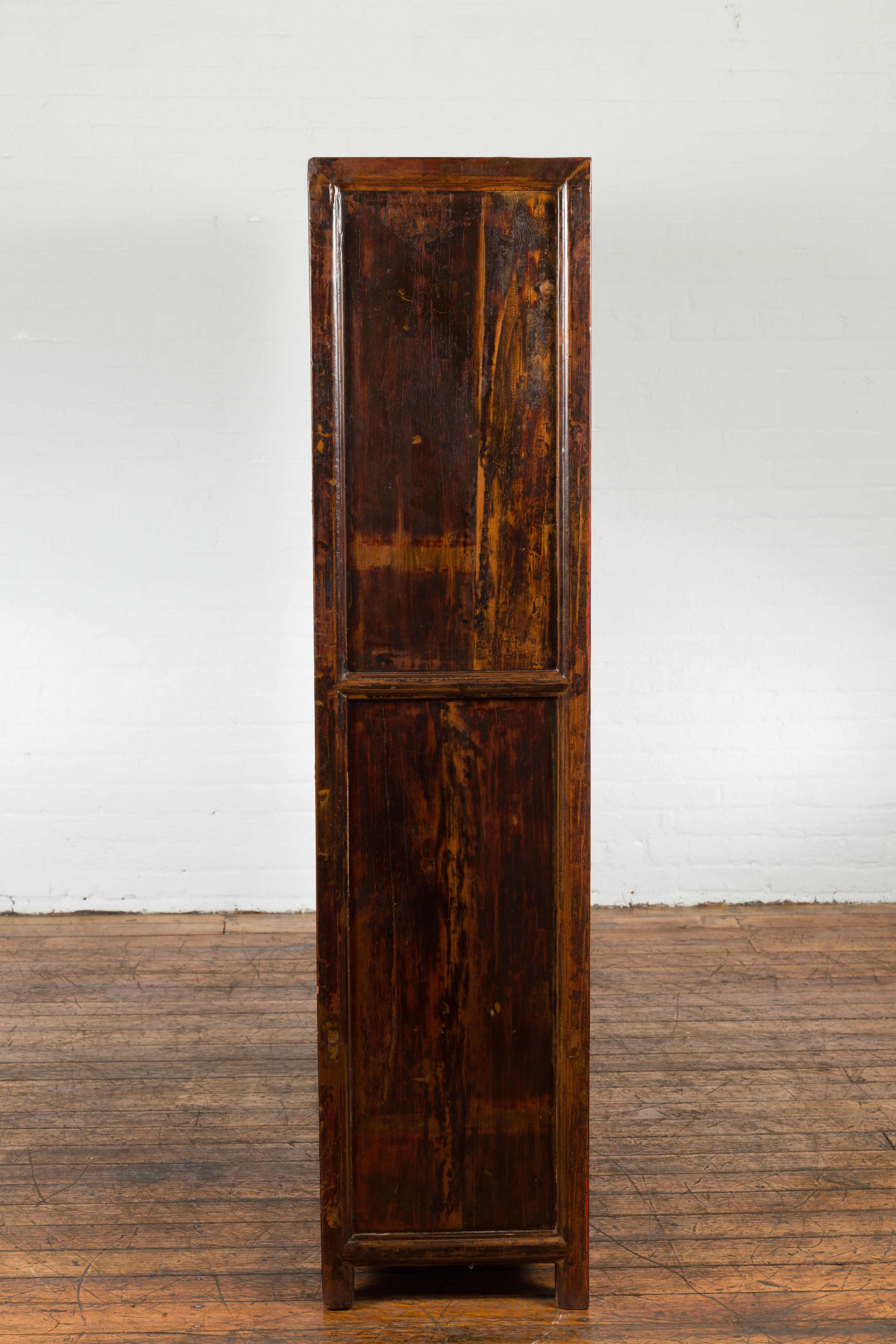 Chinese Qing Dynasty Period 19th Century Bookcase with Red and Brown Lacquer For Sale 10