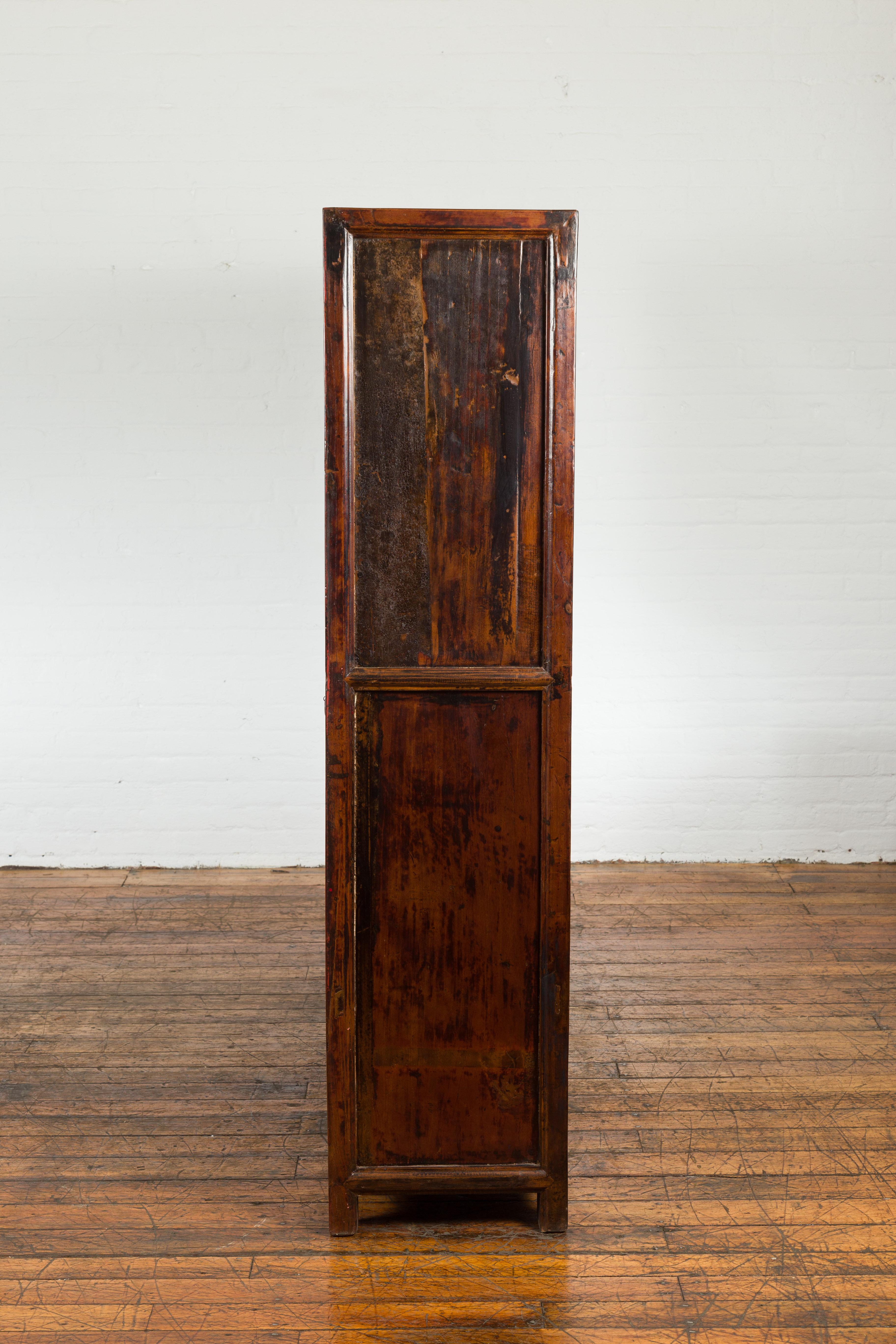 Chinese Qing Dynasty Period 19th Century Bookcase with Red and Brown Lacquer For Sale 12