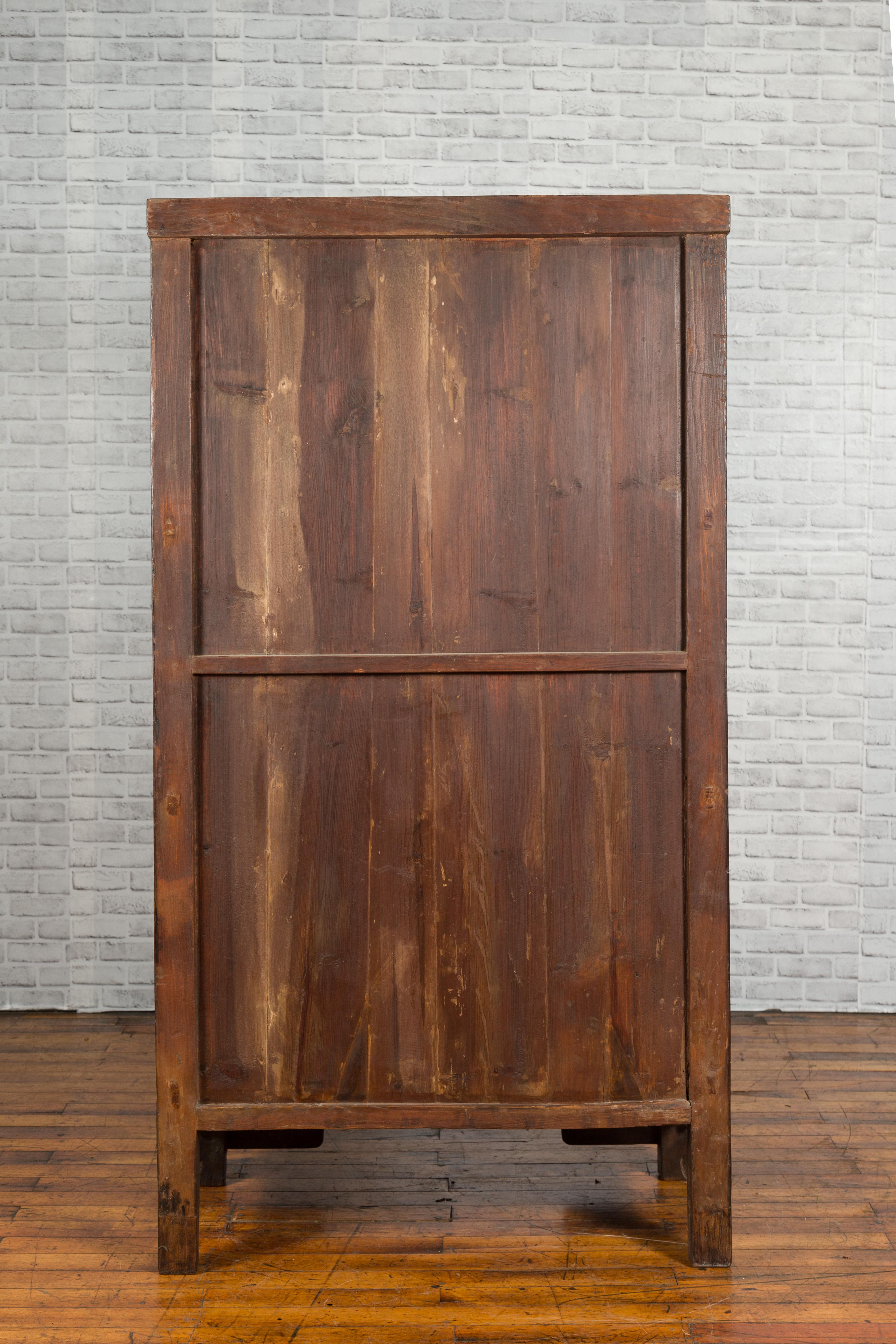 Chinese Qing Dynasty Period 19th Century Brown Cabinet with Carved Apron For Sale 8