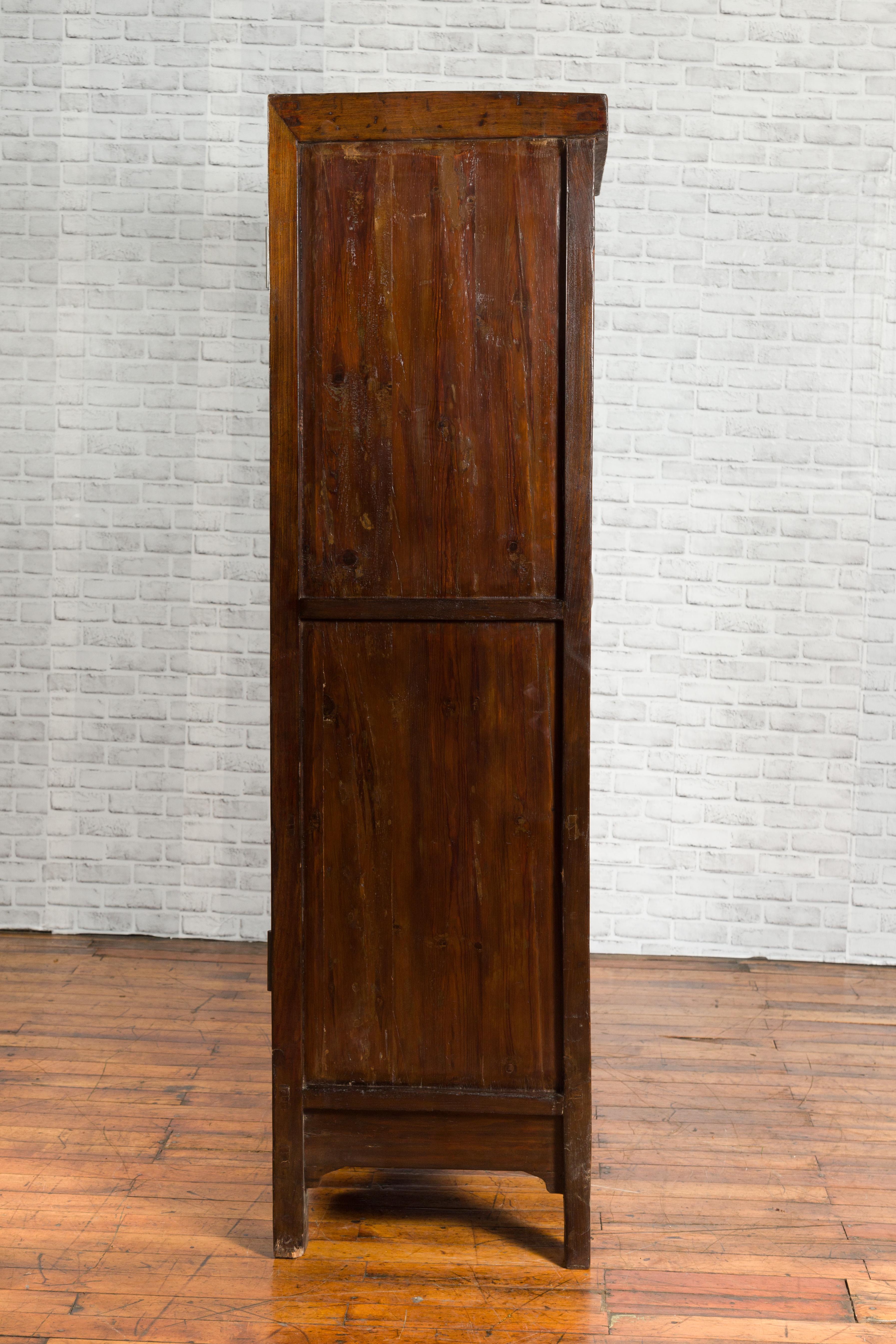 Chinese Qing Dynasty Period 19th Century Brown Cabinet with Carved Apron For Sale 9