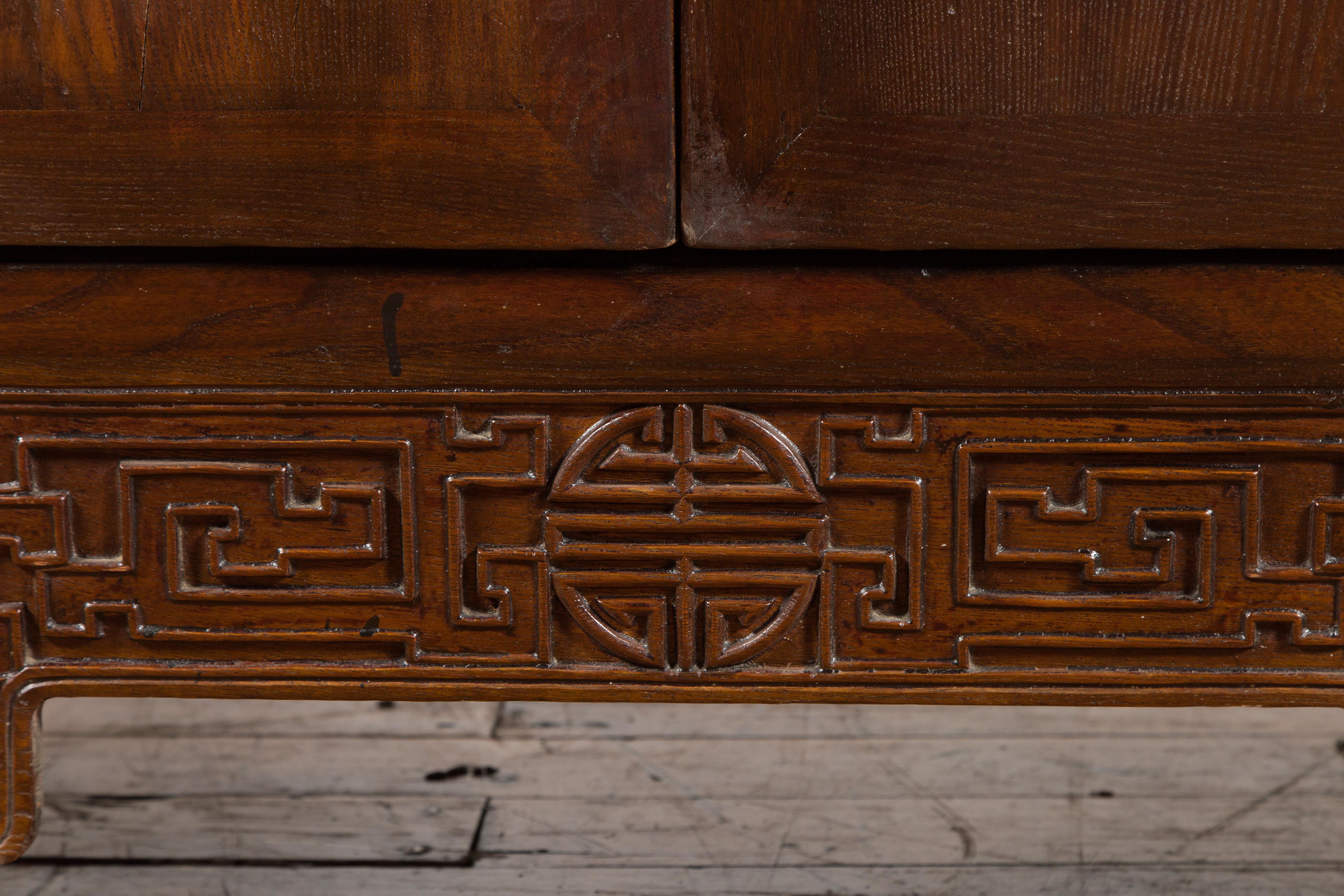 Chinese Qing Dynasty Period 19th Century Brown Cabinet with Carved Apron For Sale 3