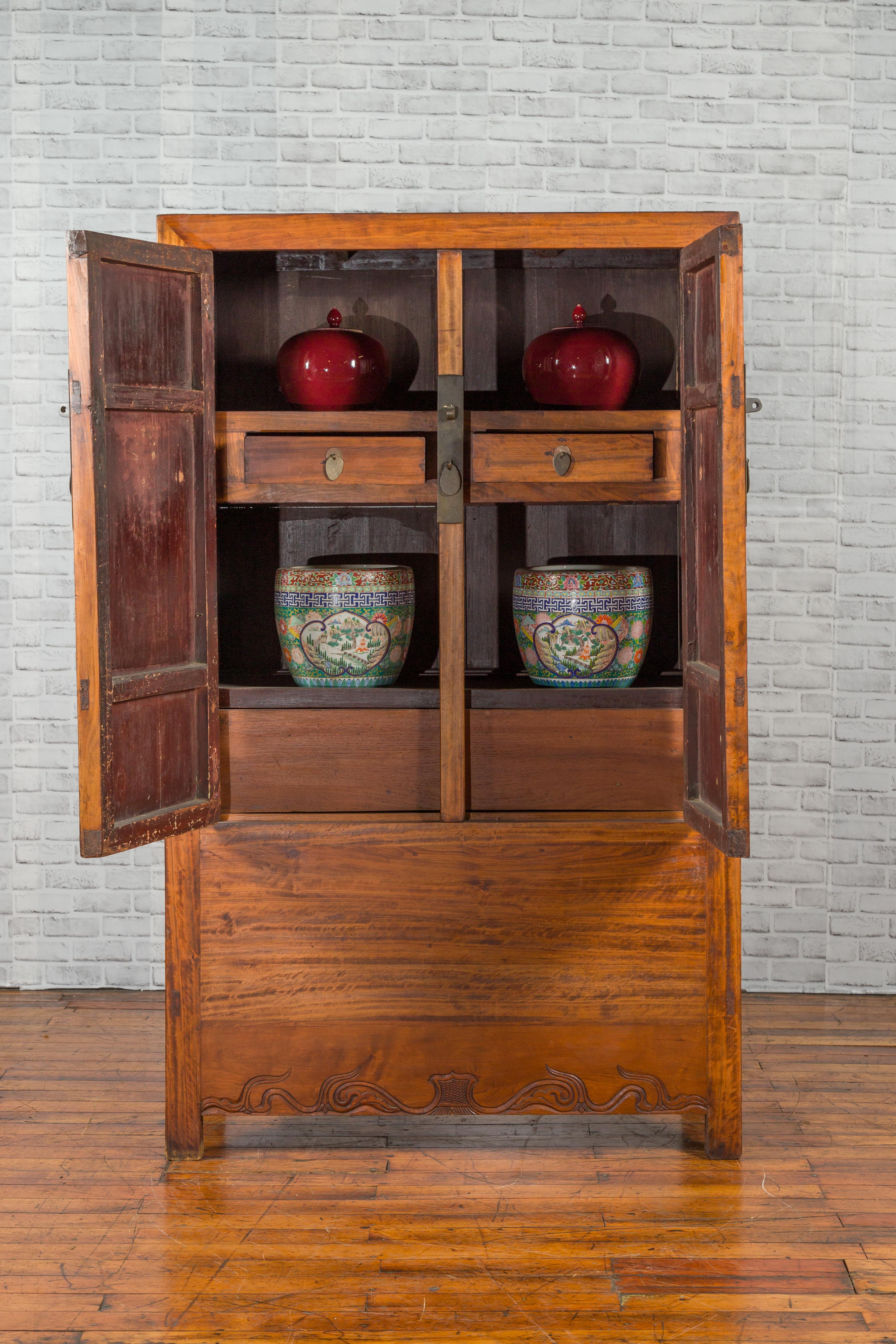 Wood Chinese Qing Dynasty Period 19th Century Cabinet with Hidden Drawers and Panel For Sale