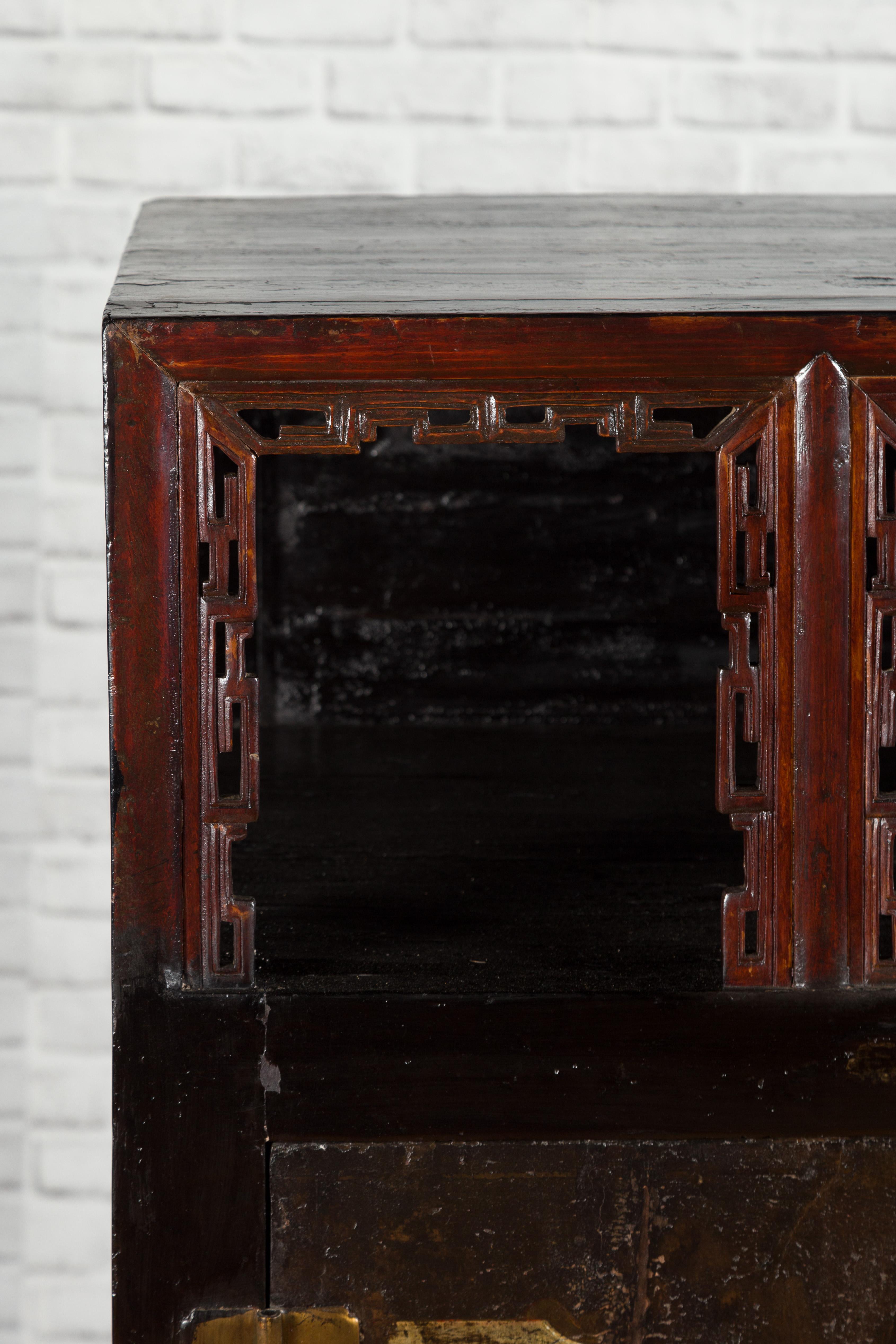 Chinese Qing Dynasty Period 19th Century Cabinet with Original Brown Lacquer For Sale 5