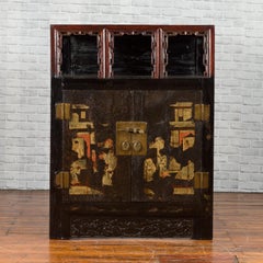 Chinese Qing Dynasty Period 19th Century Cabinet with Original Brown Lacquer