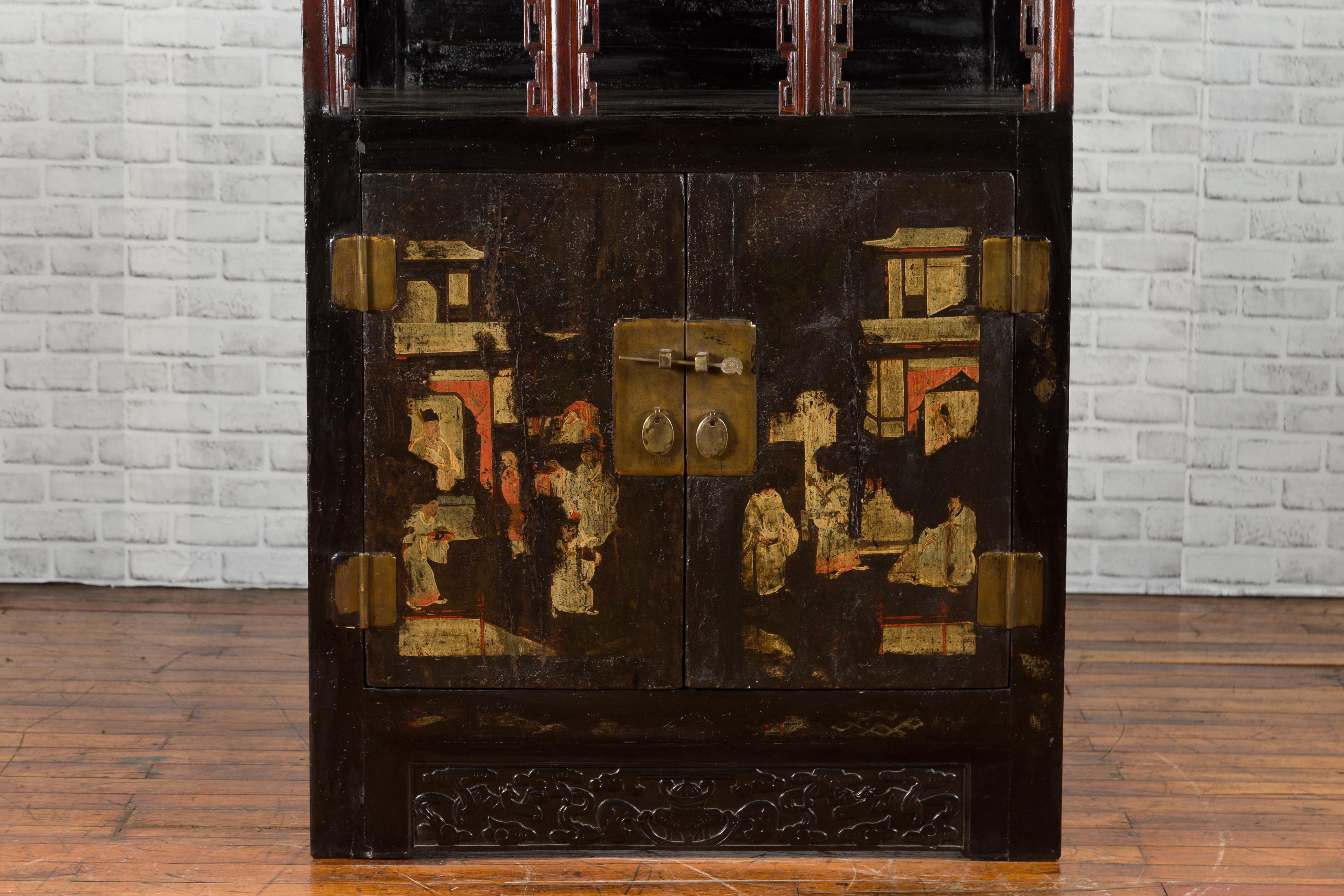 Chinese Qing Dynasty Period 19th Century Cabinet with Original Brown Lacquer For Sale 1