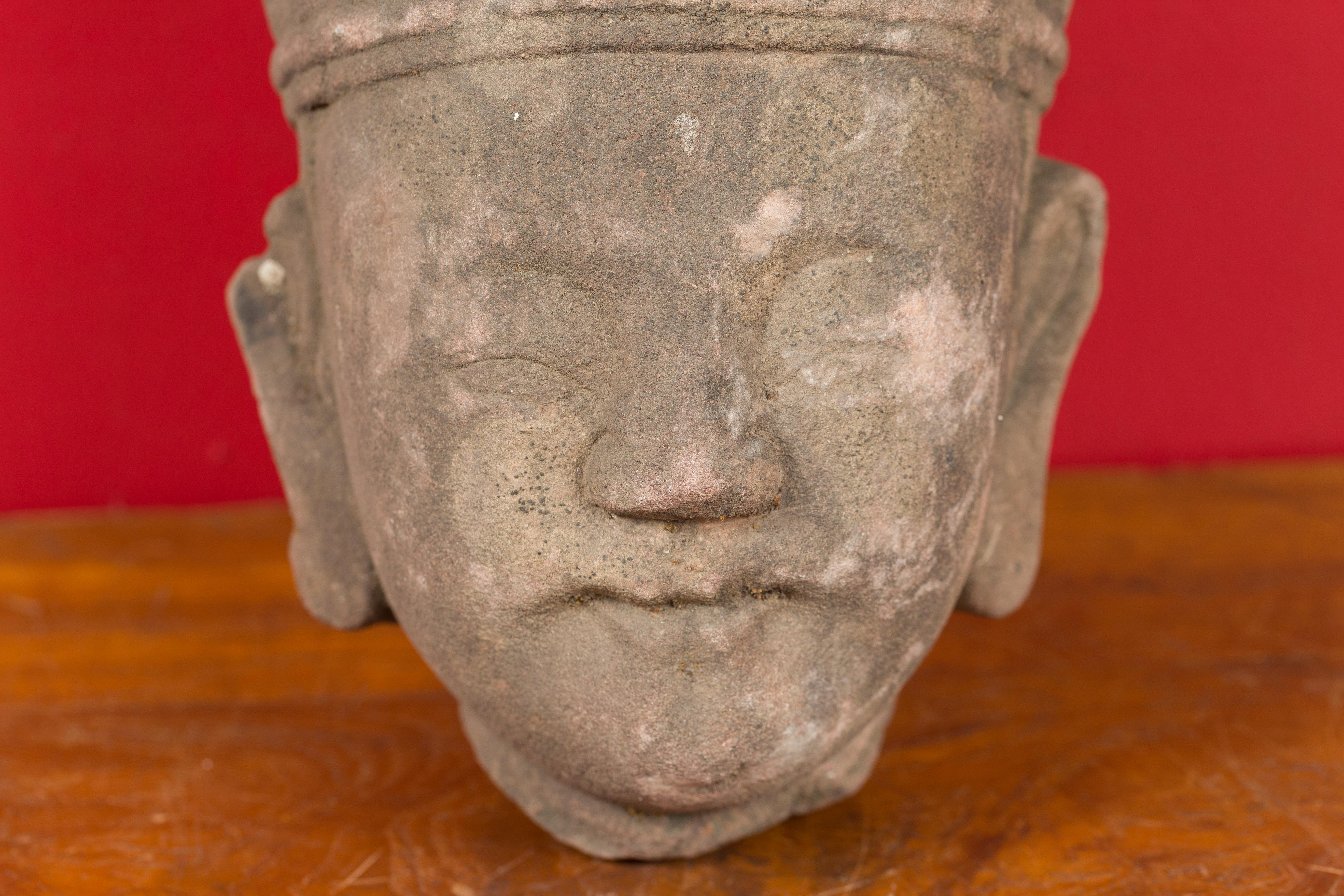 Stone Qing Dynasty Period 19th Century Hand-Carved Head Sculpture of an Official For Sale