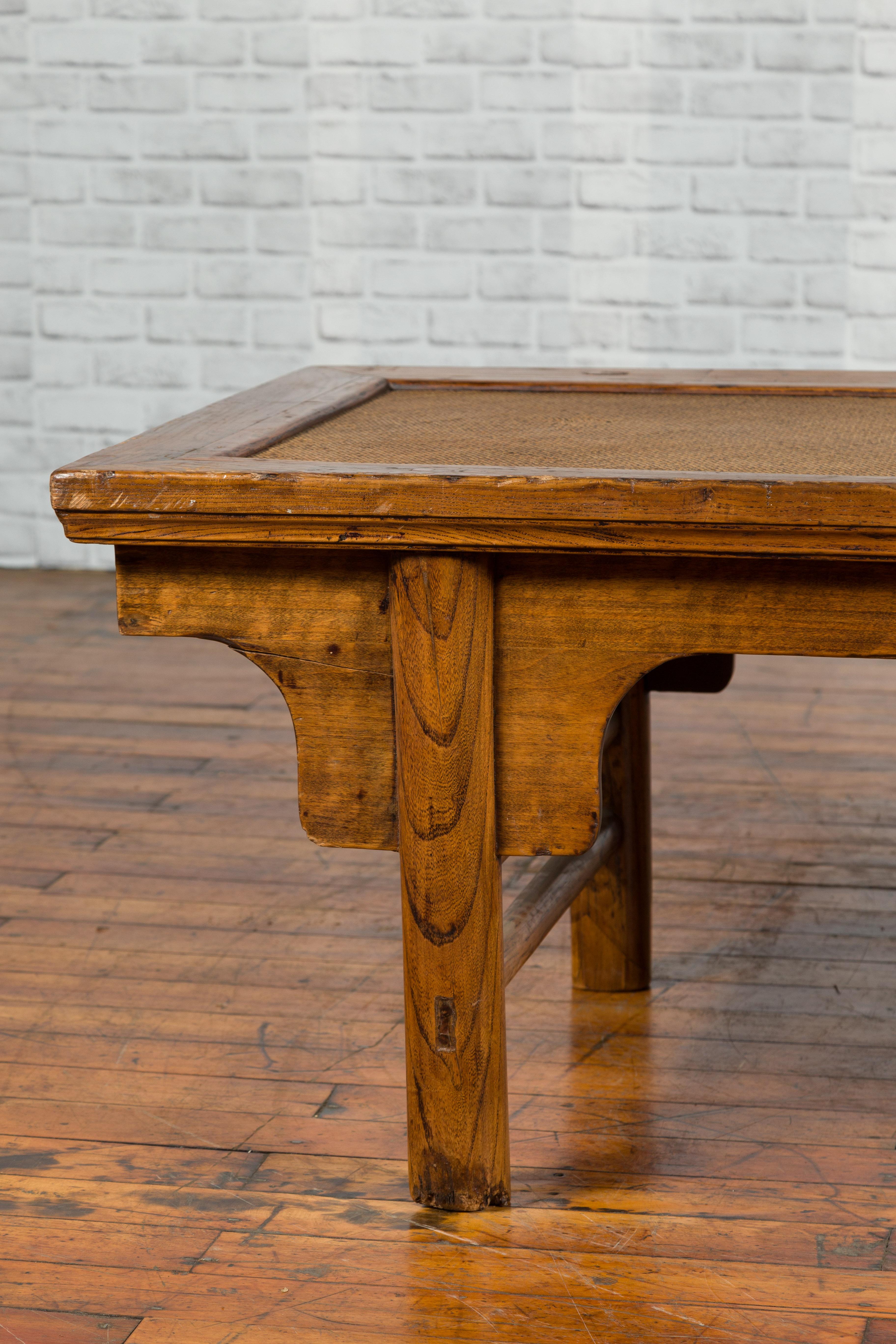 Chinese Qing Dynasty Period 19th Century Coffee Table with Woven Rattan Top 4