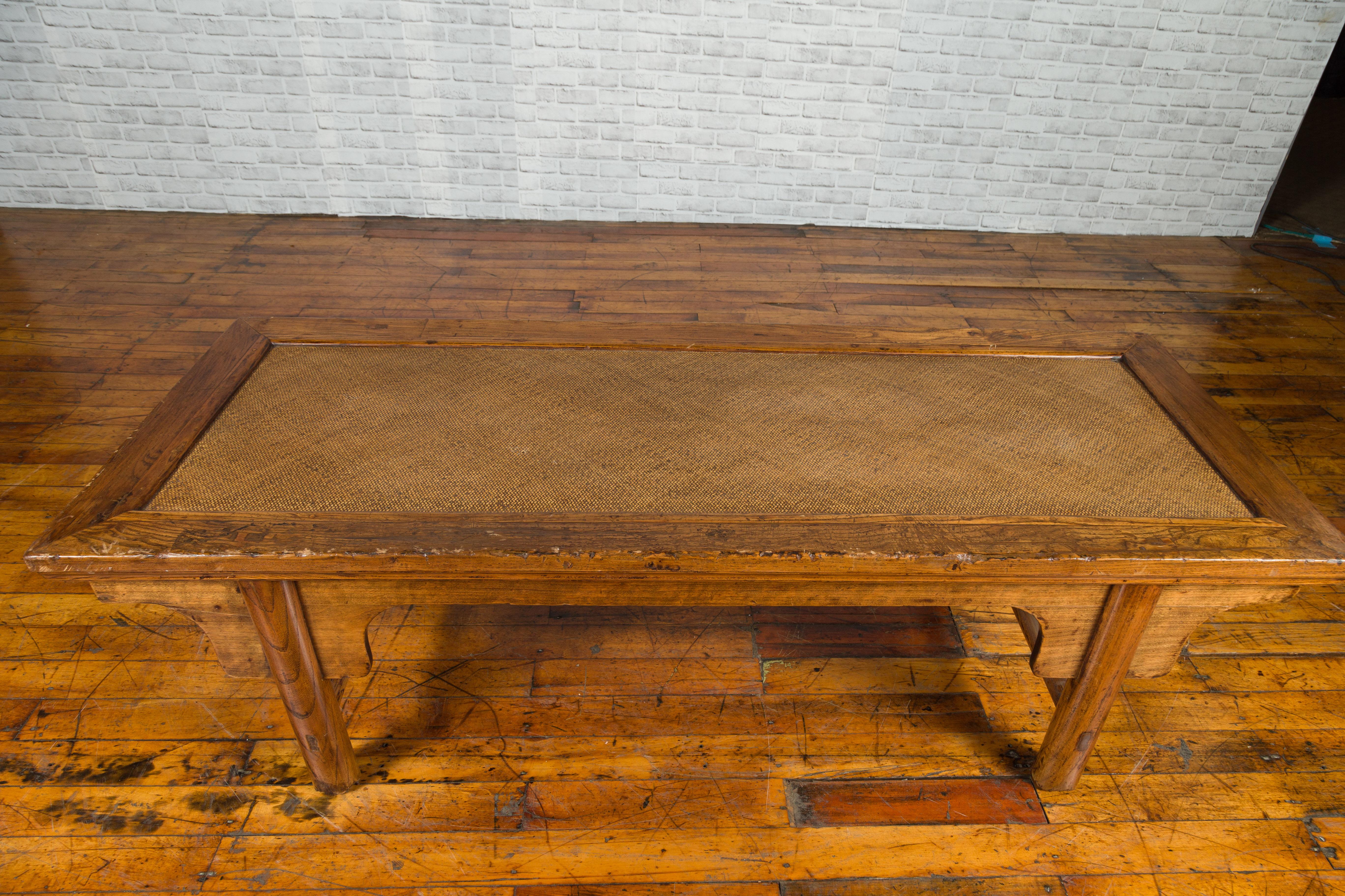 Chinese Qing Dynasty Period 19th Century Coffee Table with Woven Rattan Top 6