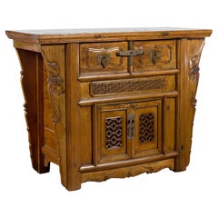 Antique Chinese Qing Dynasty Period 19th Century Console Cabinet with Fretwork Motifs