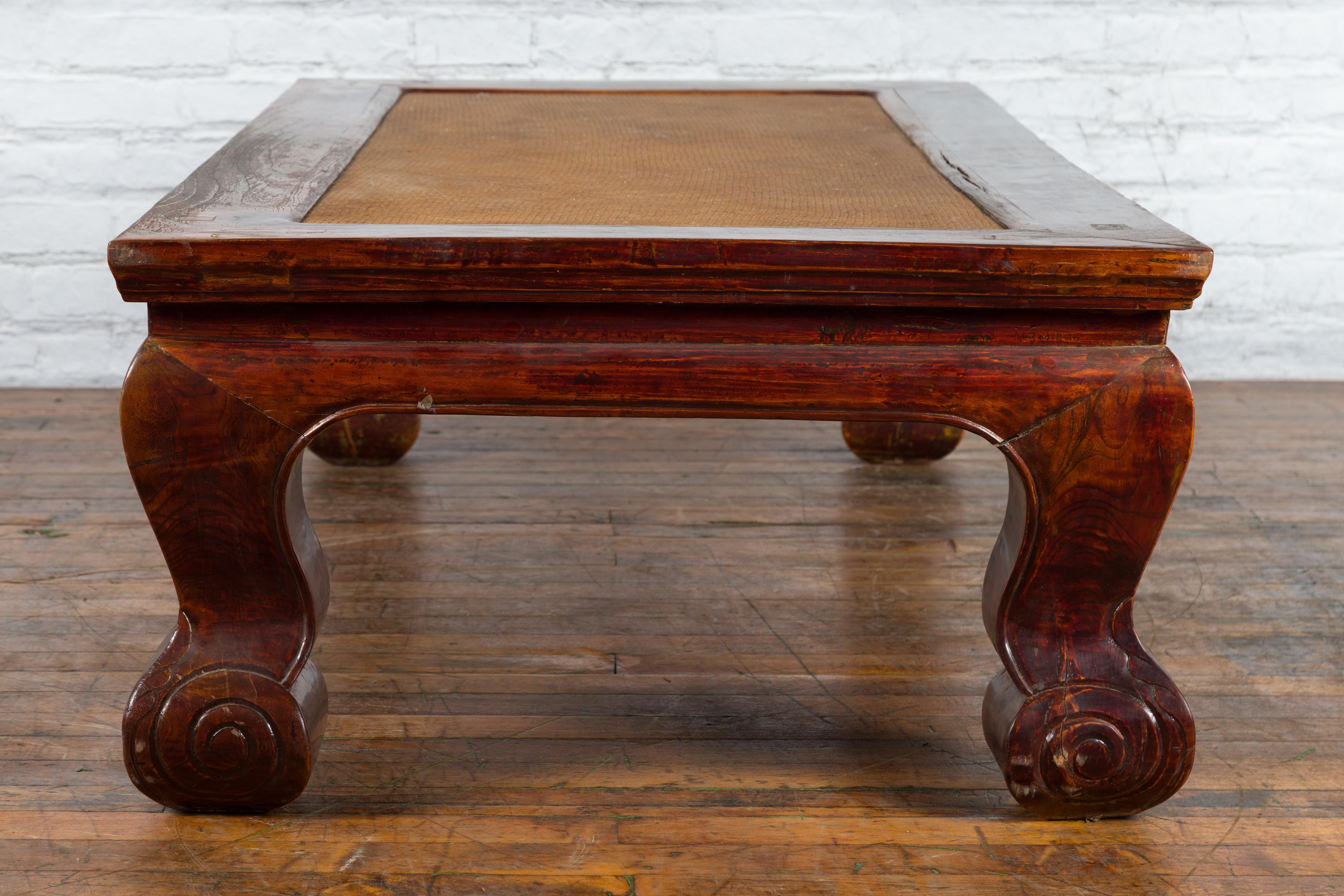 Chinese Qing Dynasty Period 19th Century Elm Coffee Table with Rattan Top For Sale 7