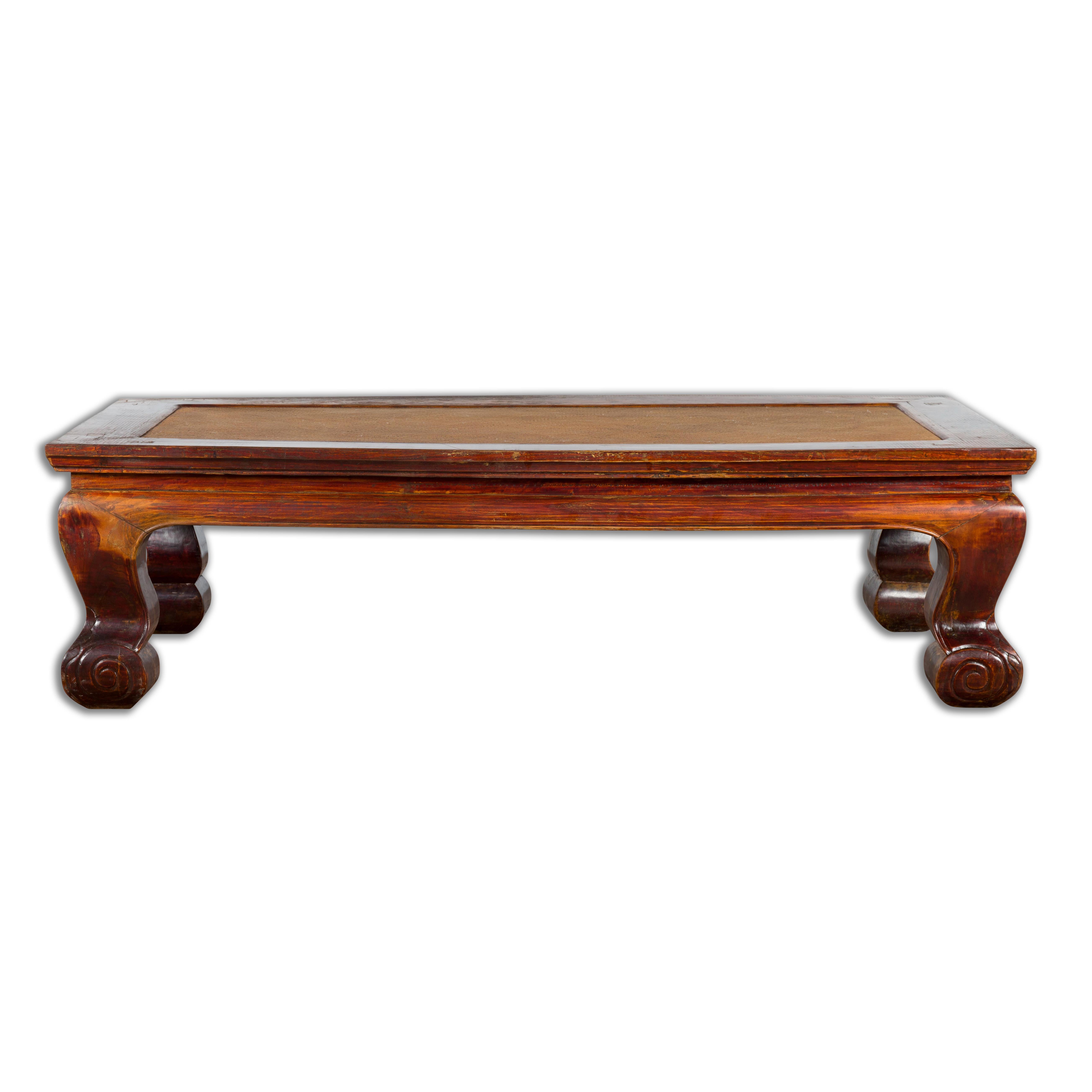 Chinese Qing Dynasty Period 19th Century Elm Coffee Table with Rattan Top For Sale 9