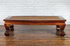 Qing Dynasty Period 19th Century Elm Coffee Table with Rattan Top