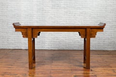 Chinese Qing Dynasty Period 19th Century Elm Console Table with Carved Spandrels