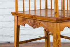 Qing Dynasty Period 19th Century Elmwood Armchair with Hand-Carved Apron